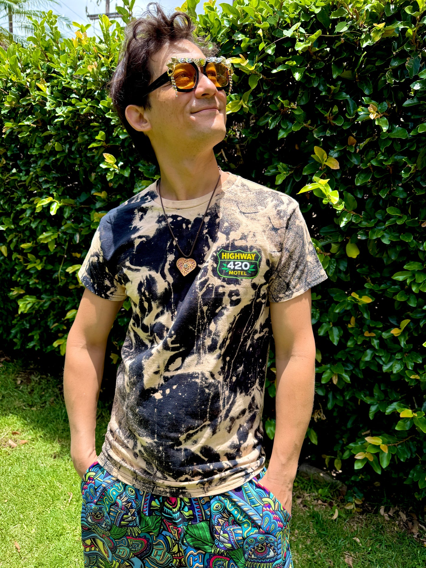 Highway 420 Motel Bleach Dye T-Shirt (Medium)