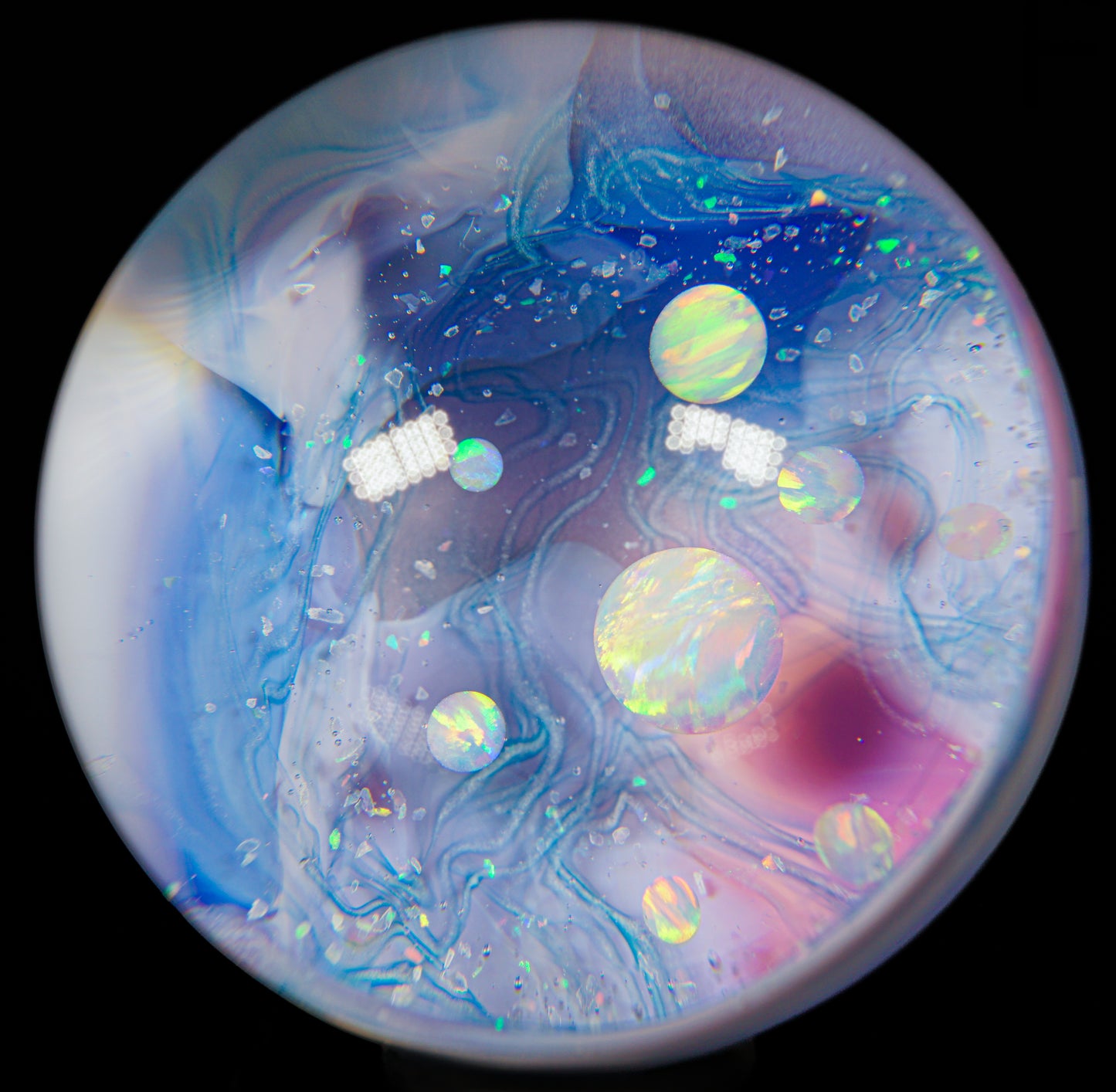Multi-Opal Cluster UV Scribble Tech Large Marble (43mm)