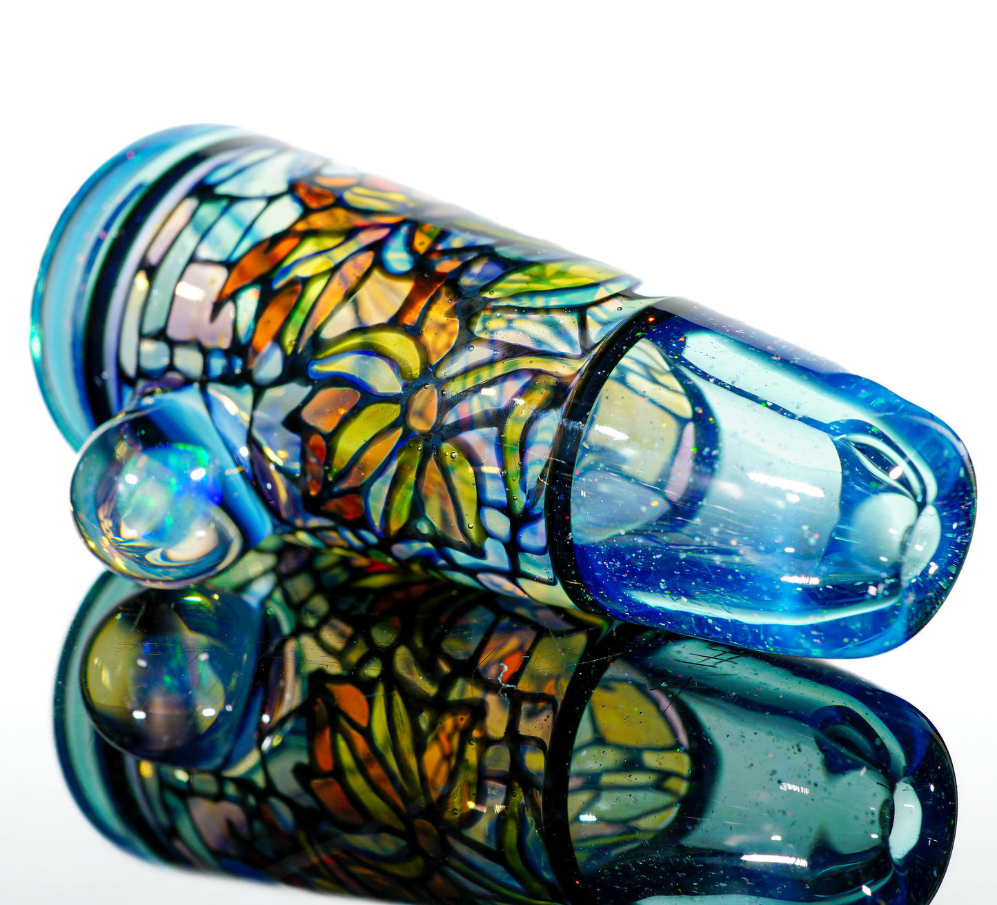 Crushed Opal Flower Stained Glass Chillum