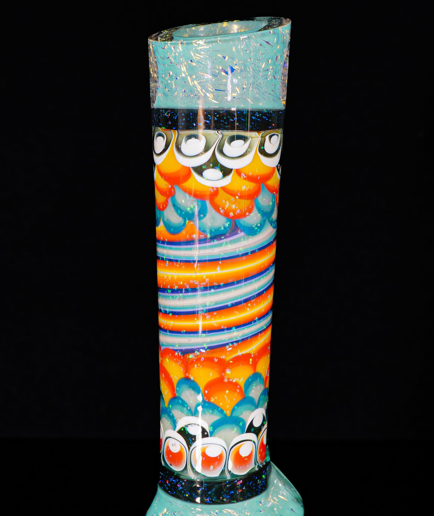 Gold Dichro Aqua Azul Crushed Opal Fire and Ice Dotstack Mini Cruizer