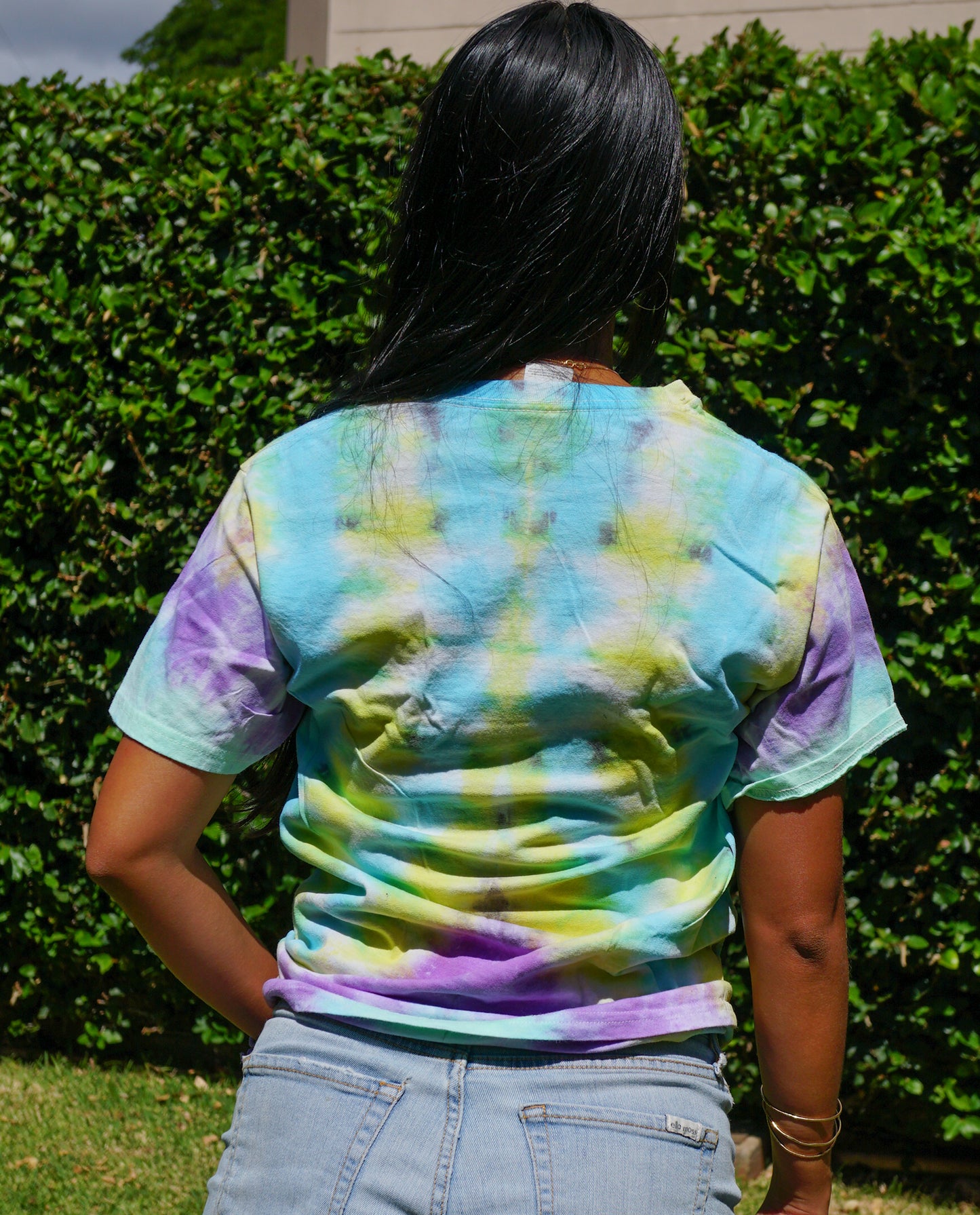 Blue/Yellow/Purple Tie Dye Fleur De Lis Mandala T-Shirt