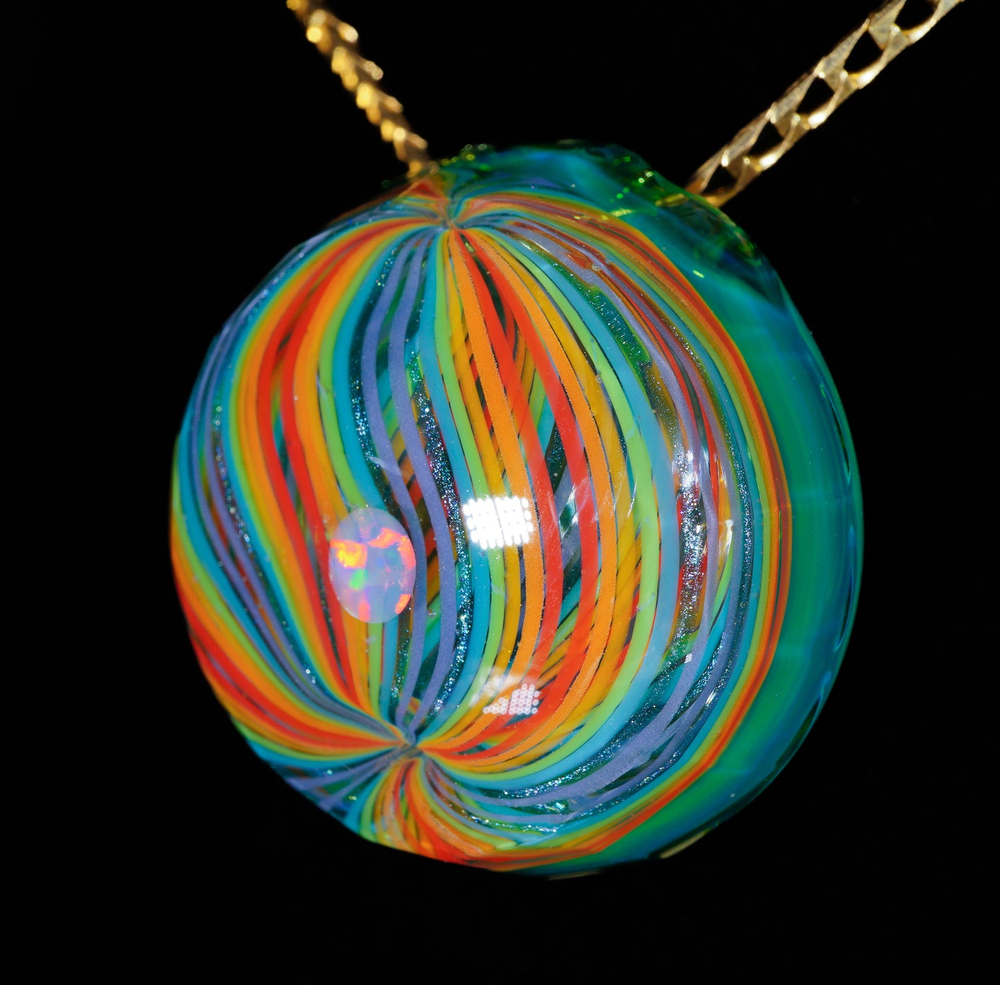 Faceted Plantphibian Rainbow Retti Opal Pendant no.1