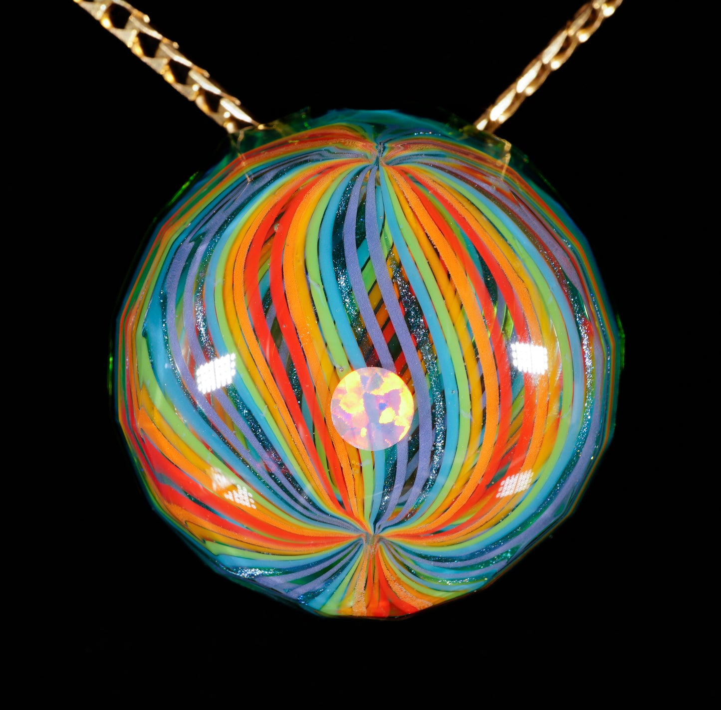 Faceted Plantphibian Rainbow Retti Opal Pendant no.1