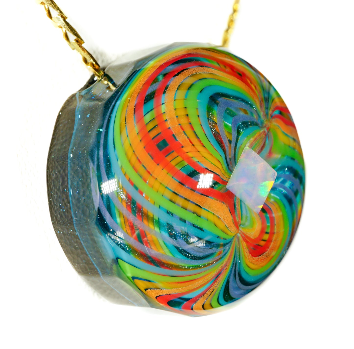 Faceted Blue Stardust Rainbow Retti Opal Pendant no.3