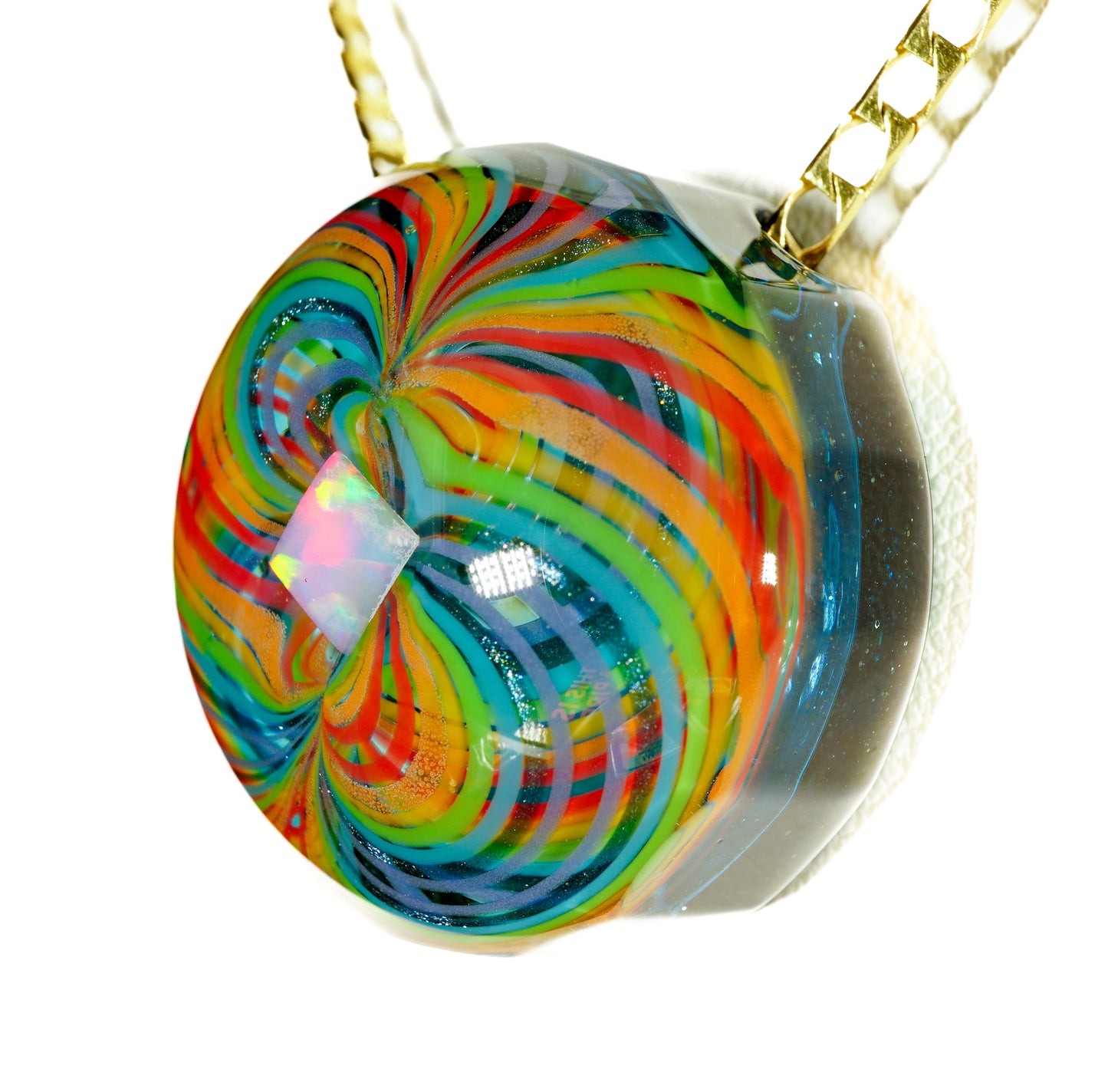 Faceted Blue Stardust Rainbow Retti Opal Pendant no.3