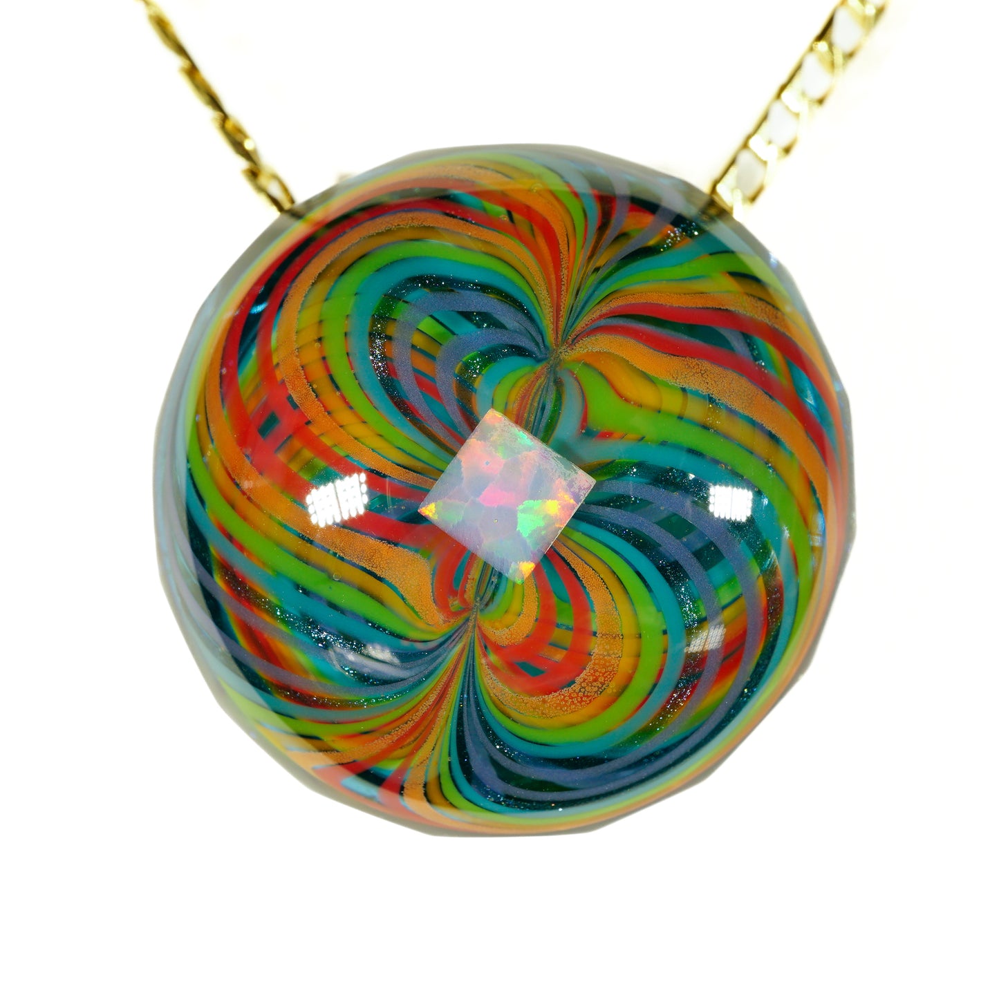 Faceted Blue Stardust Rainbow Retti Opal Pendant no.3