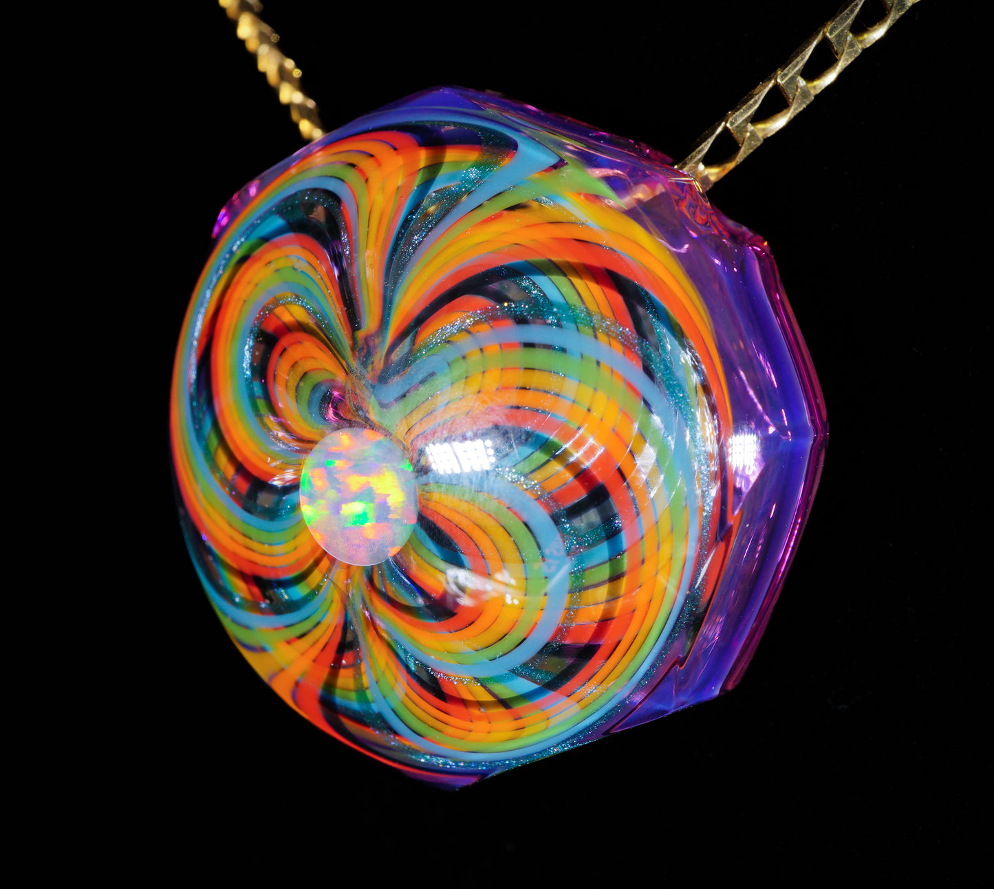 Faceted Royal Jelly Rainbow Retti Opal Pendant no.5