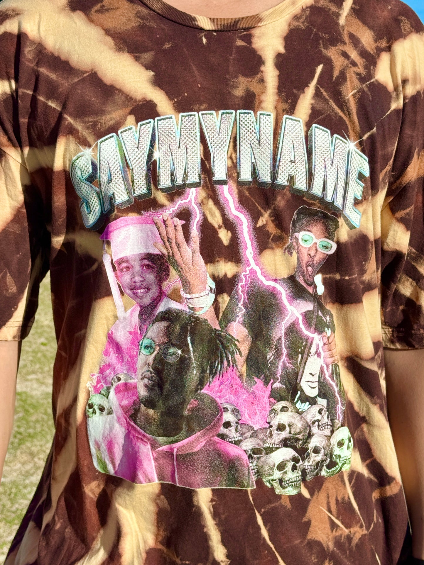 State Your Name DJ Bleach Dye T-shirt (2X-Large)