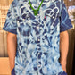 Denim Button Down Bleach Dyed Collared Shirt (XL)