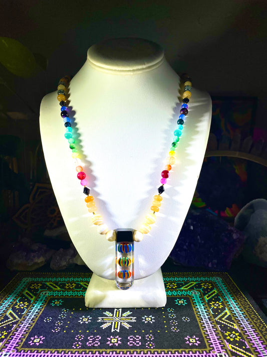Rainbow Crystal and Glass Key Necklace