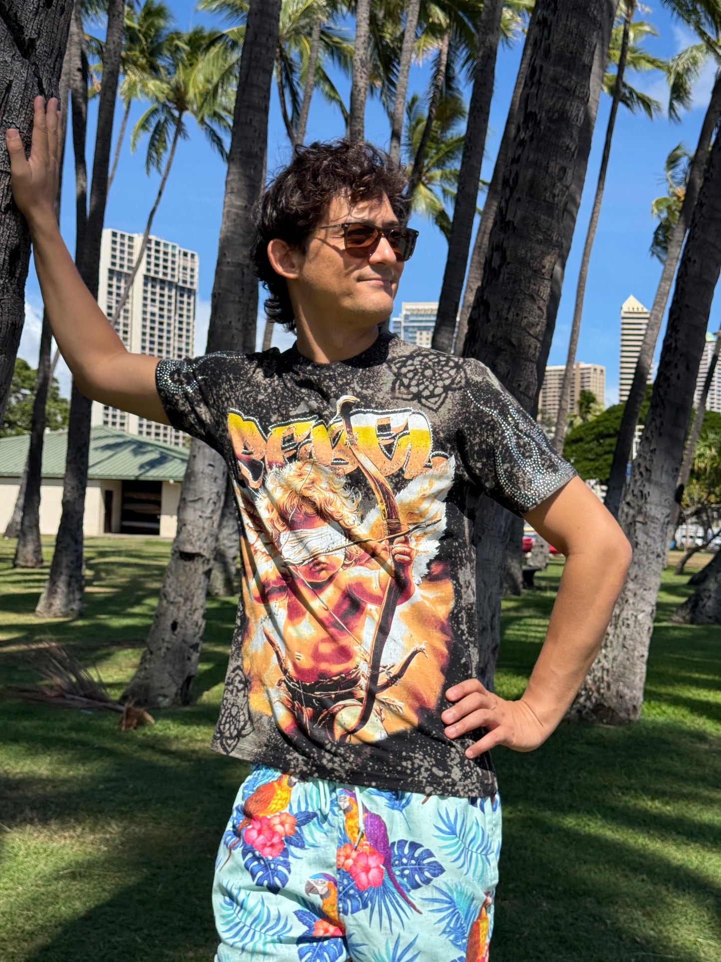 “Love is Blind” REBEL Cupid Angel Bleach Dye T-Shirt (Medium)