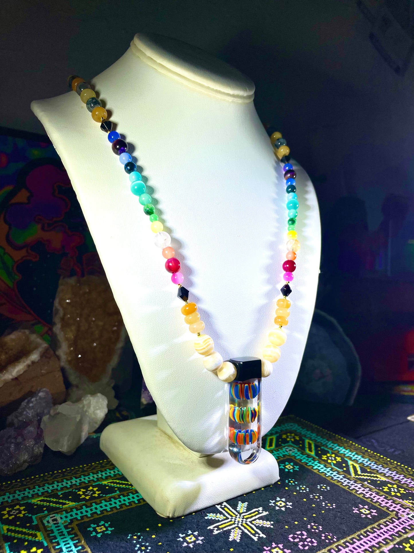 Rainbow Crystal and Glass Key Necklace