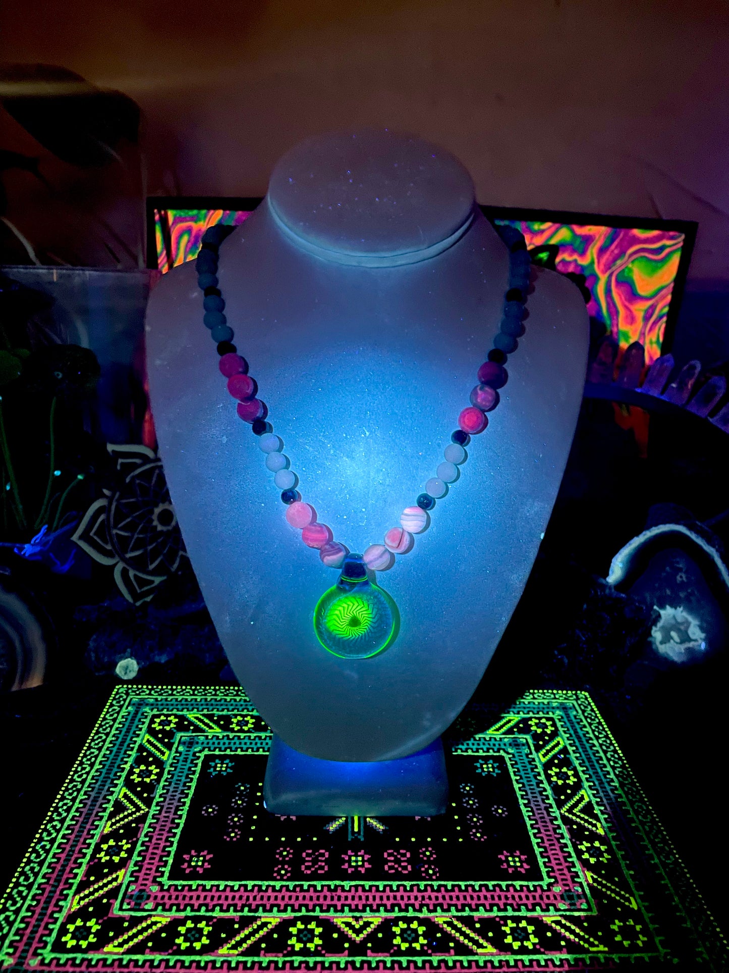 Agate and Blue Cat’s Eye UV Dichro Necklace
