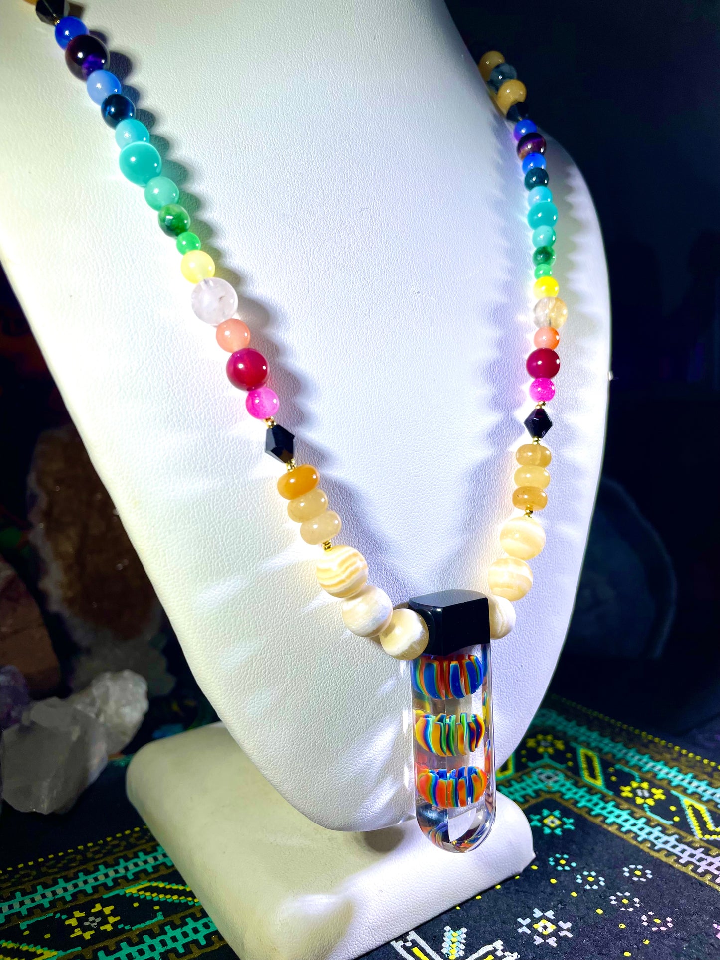 Rainbow Crystal and Glass Key Necklace
