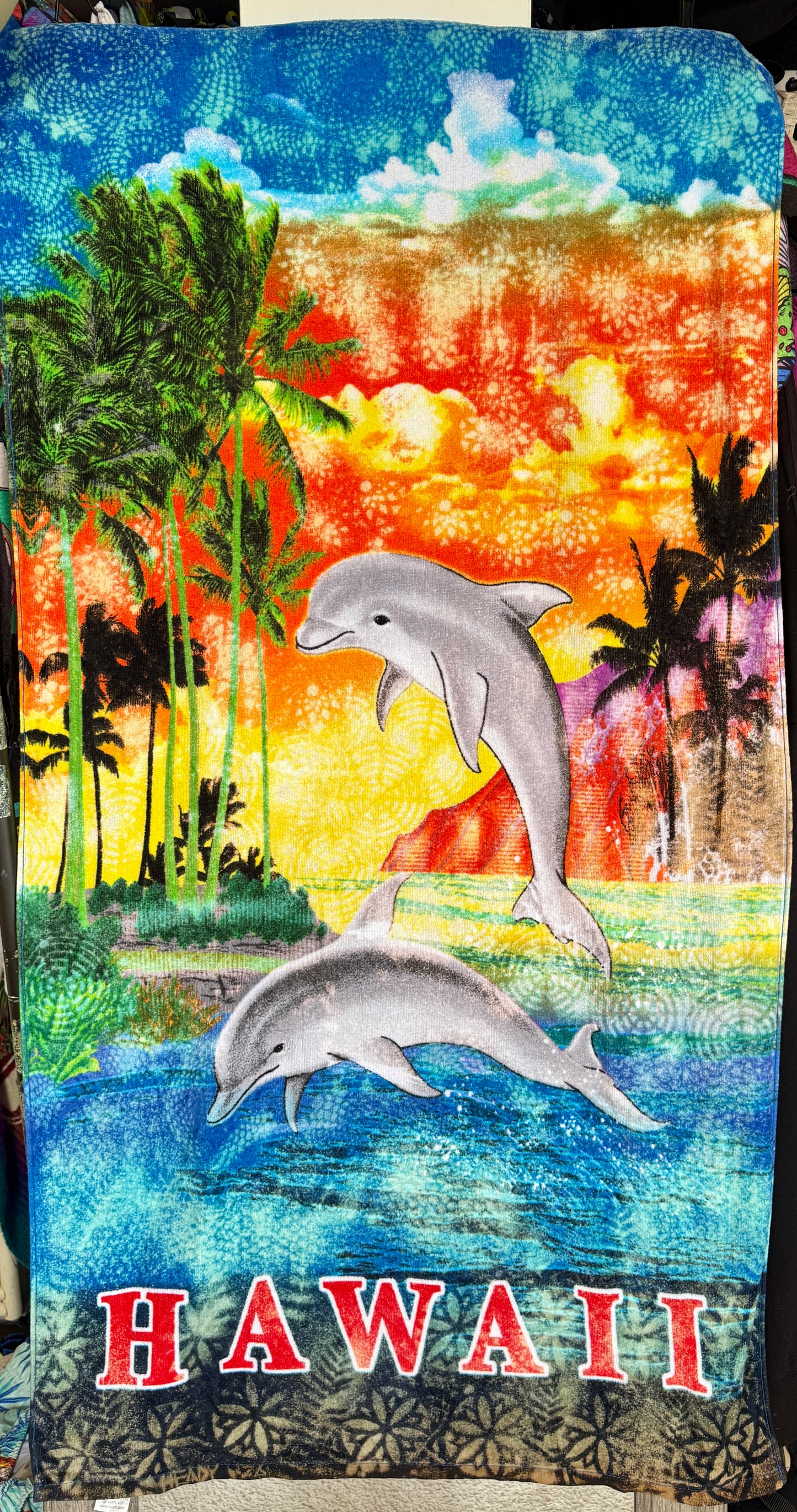 “Dolphin’s Kaleidoscopic Dream” Bleach Dyed Hawaii Towel 30”x60”
