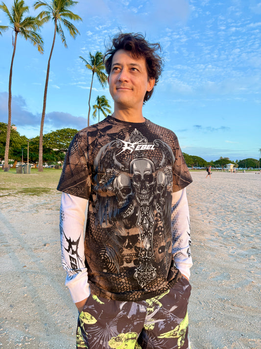 Skull REBEL Bleach Dye T-Shirt (Large)