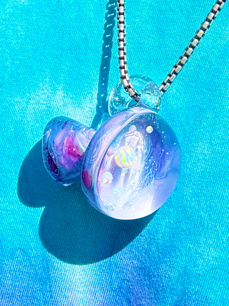 Large Purple & Blue Opal Galaxy UV Scribble Mushroom Pendant