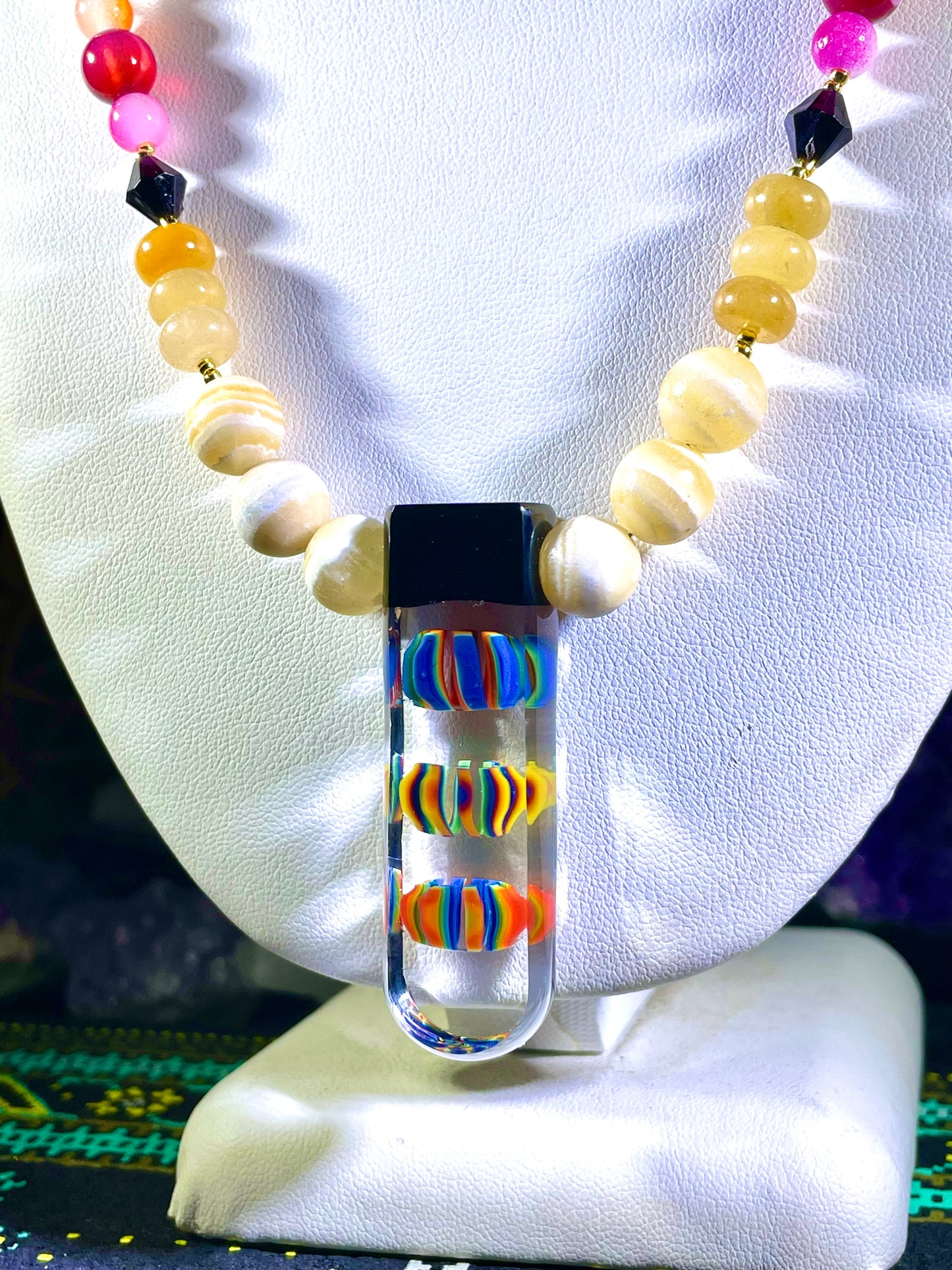 Rainbow Crystal and Glass Key Necklace