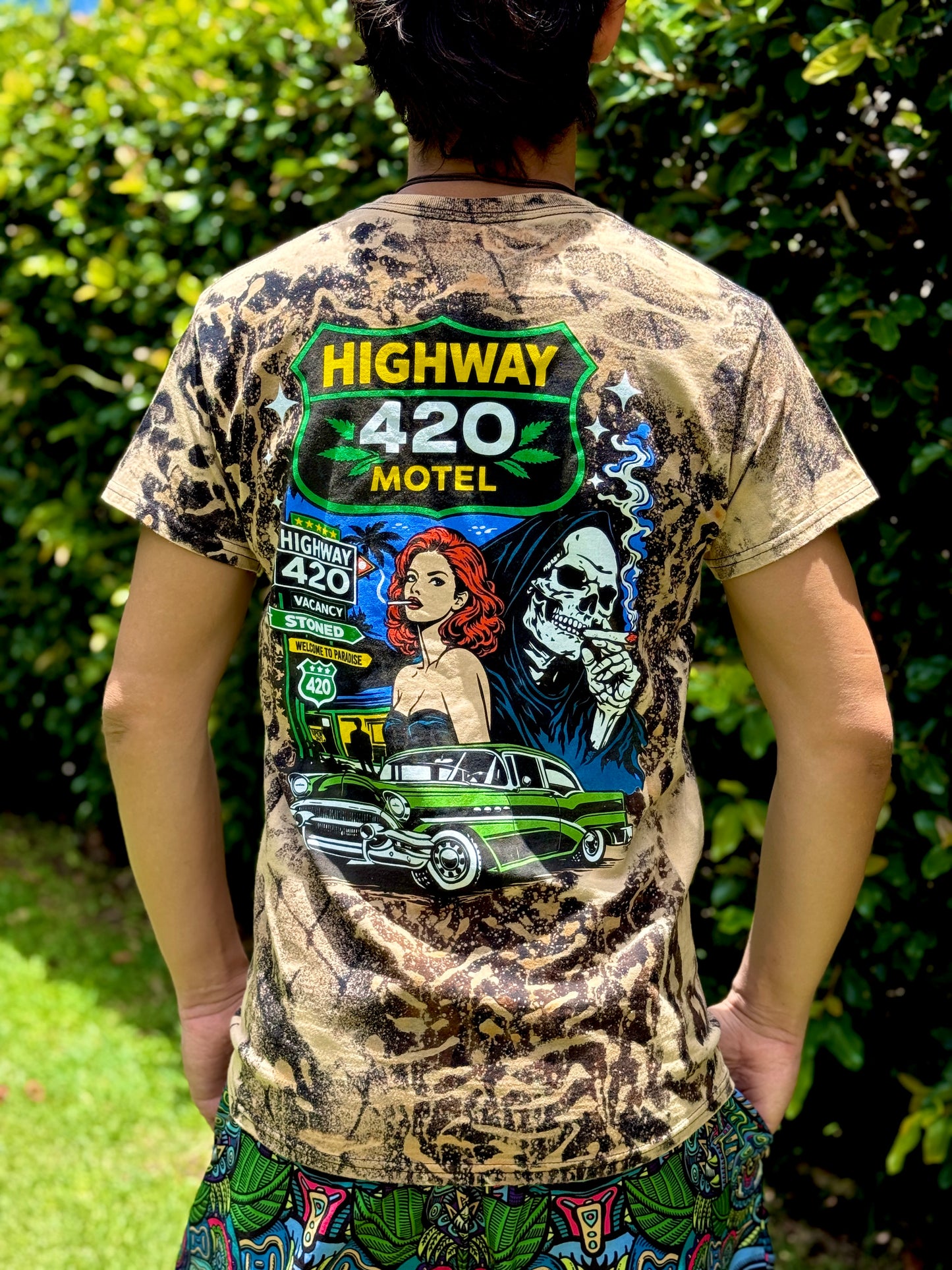Highway 420 Motel Bleach Dye T-Shirt (Medium)
