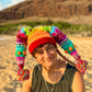 UV Rainbow Pom Pom Crochet Fools Cap