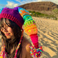 UV Rainbow Pom Pom Crochet Fools Cap