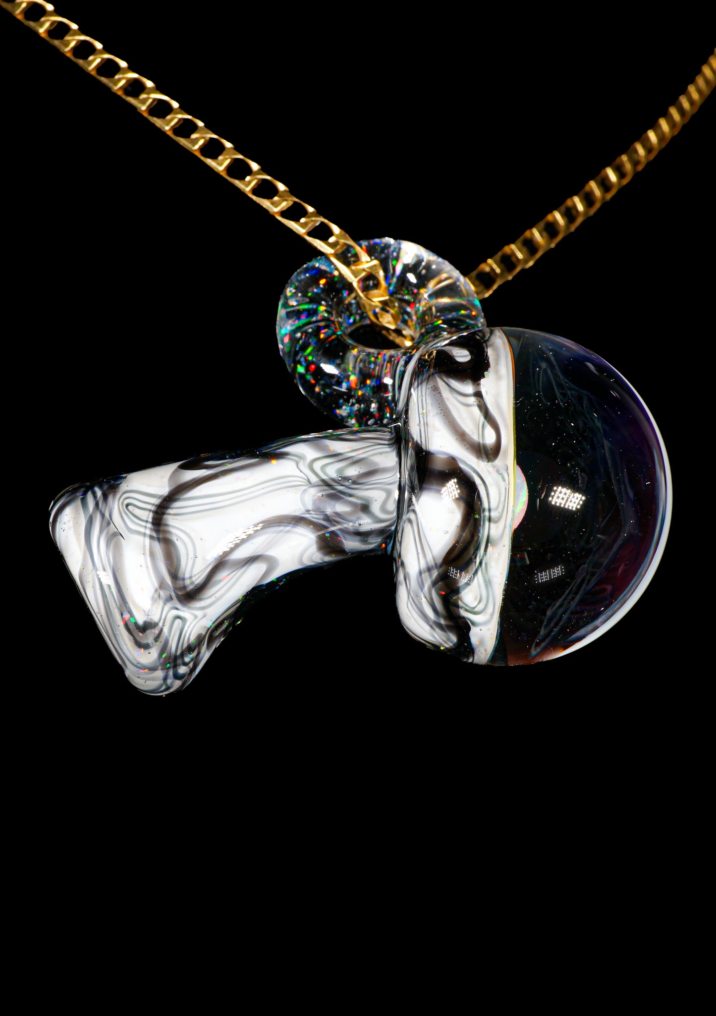 B/W & Rainbow Single Opal UV Scribble Mushroom Pendant