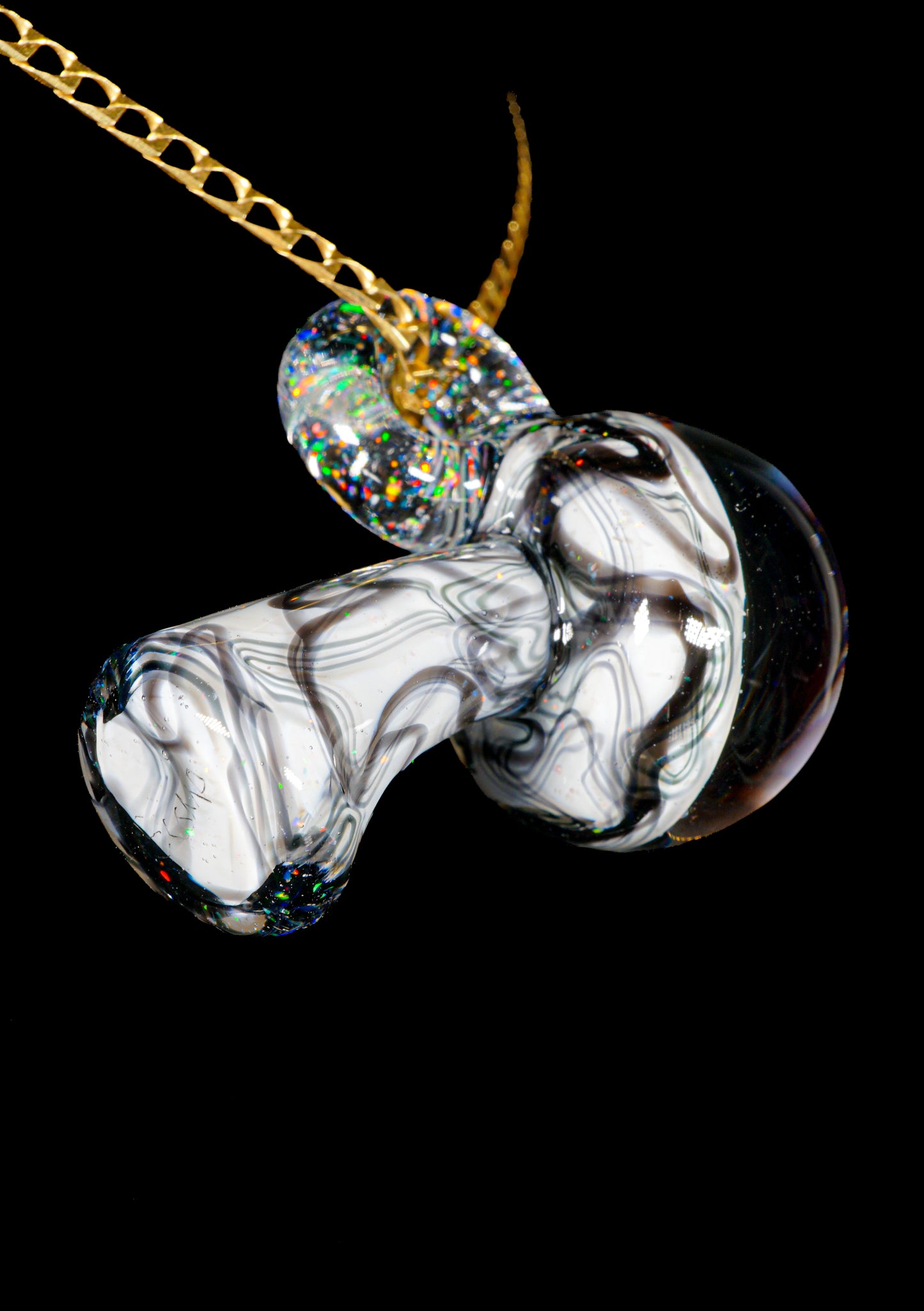 B/W & Rainbow Single Opal UV Scribble Mushroom Pendant