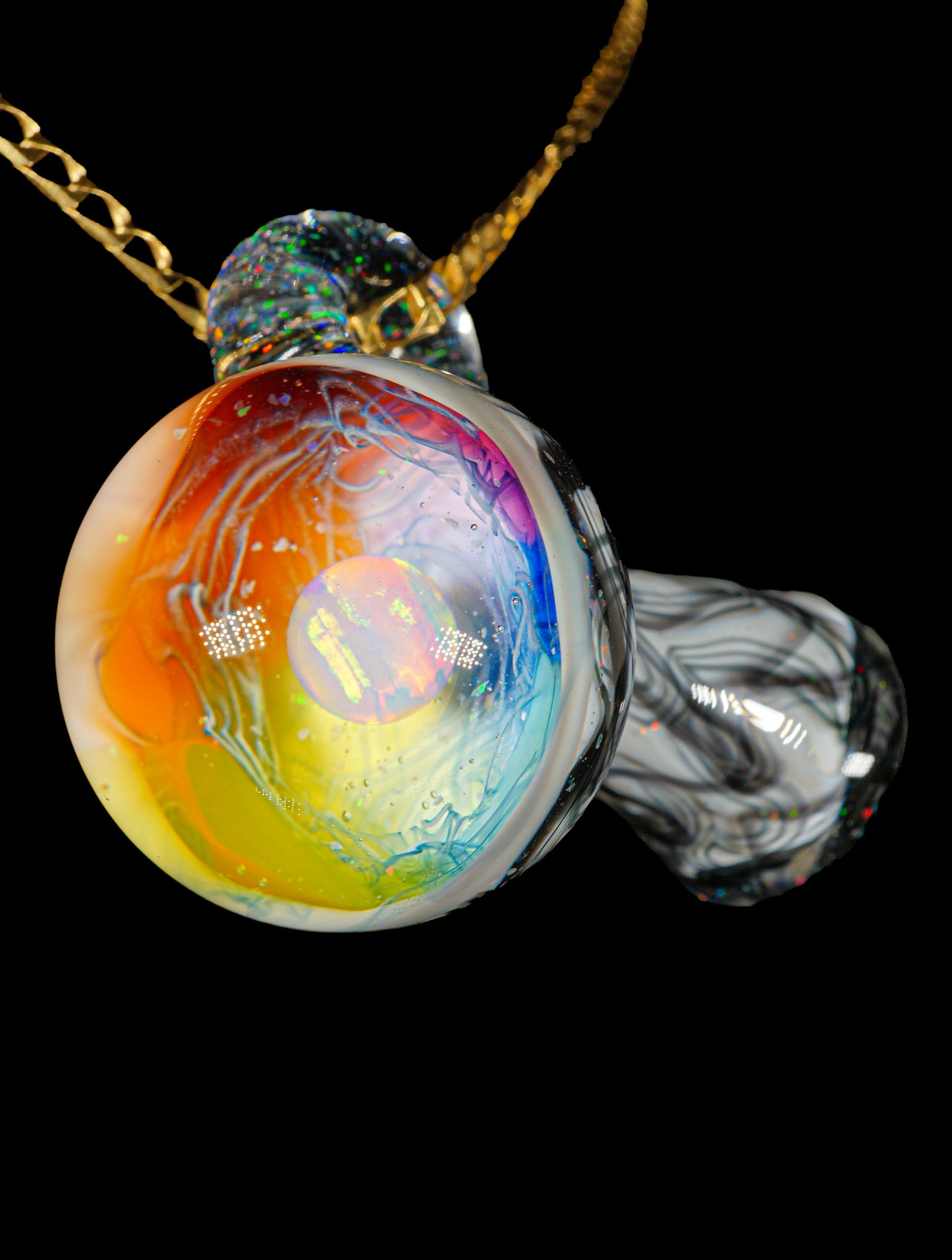 B/W & Rainbow Single Opal UV Scribble Mushroom Pendant