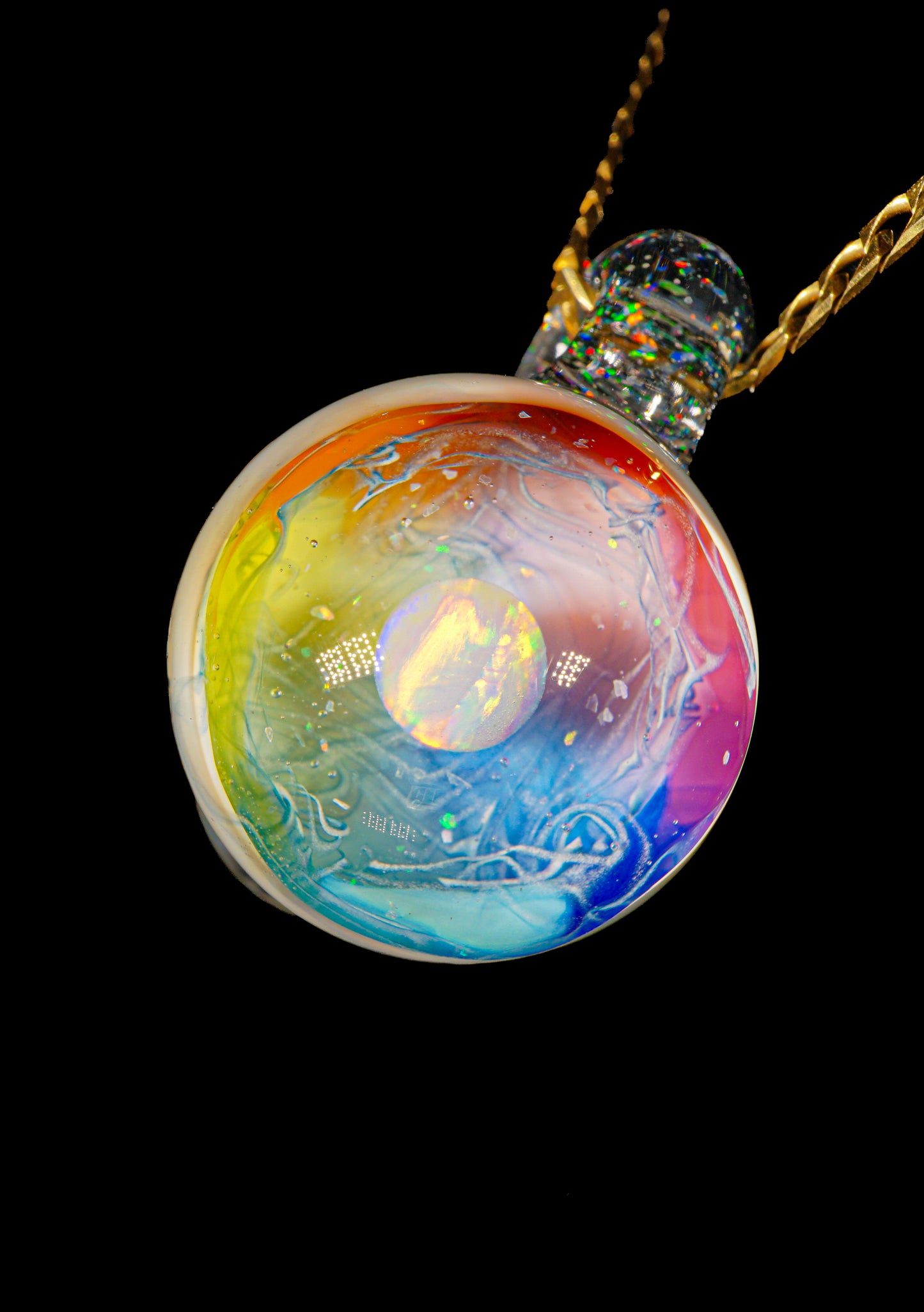 B/W & Rainbow Single Opal UV Scribble Mushroom Pendant