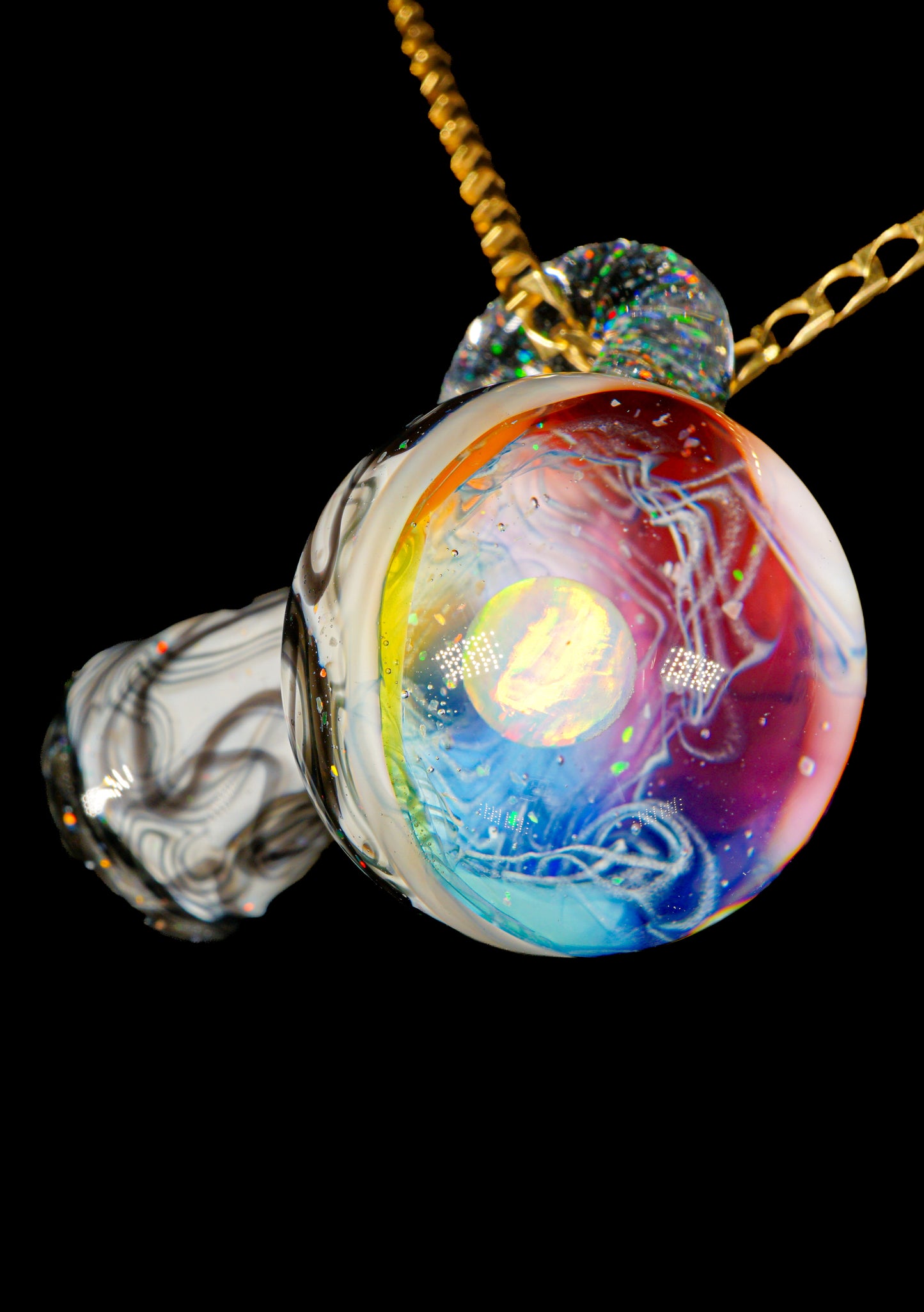 B/W & Rainbow Single Opal UV Scribble Mushroom Pendant