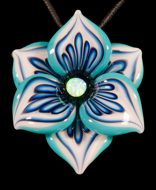 Teal Pinstripe Flower Pendant