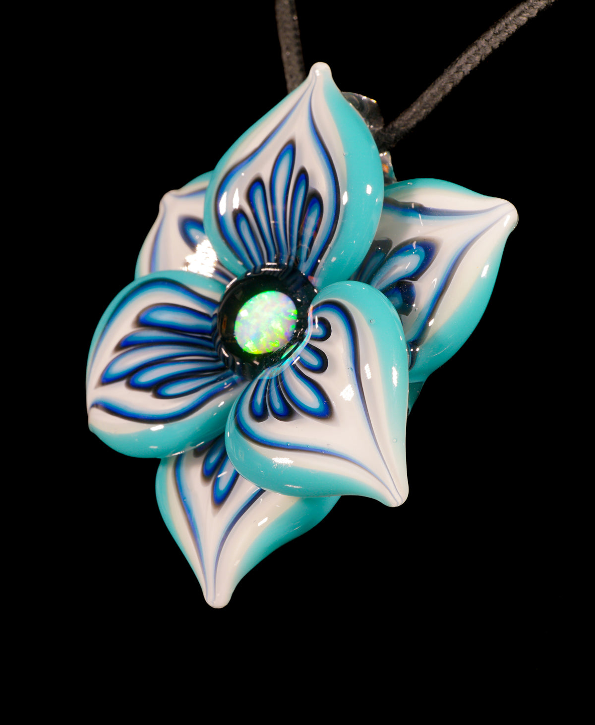 Teal Pinstripe Flower Pendant