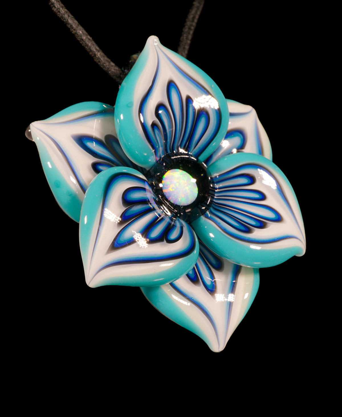 Teal Pinstripe Flower Pendant
