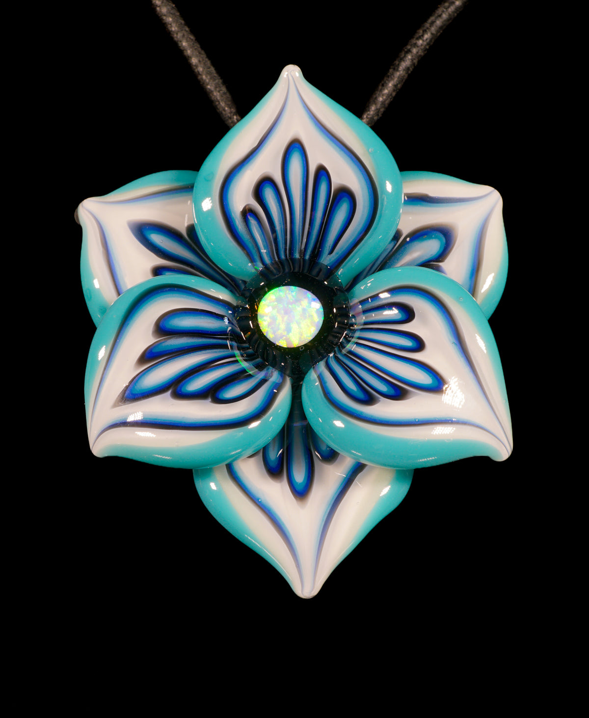 Teal Pinstripe Flower Pendant