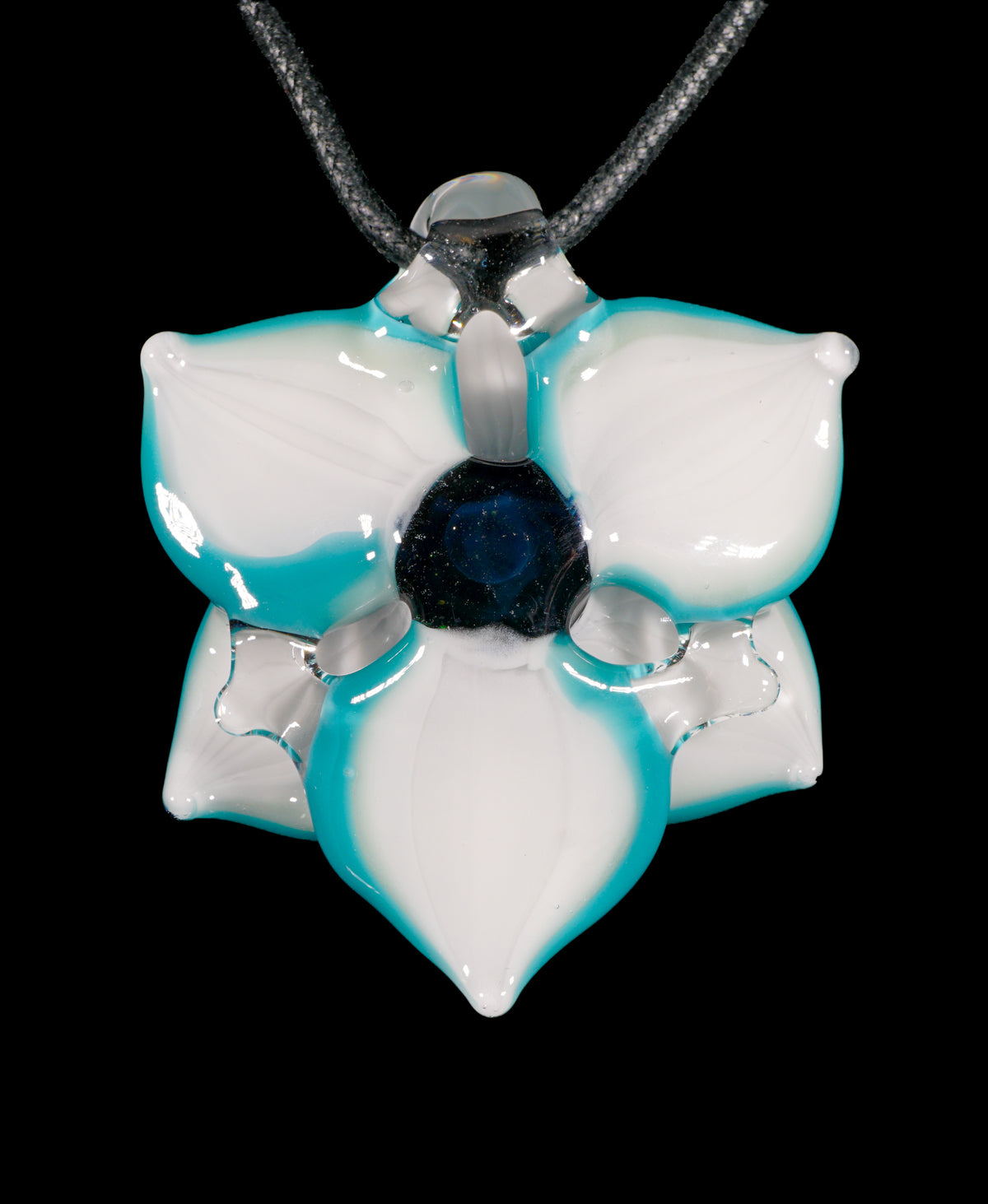 Teal Pinstripe Flower Pendant