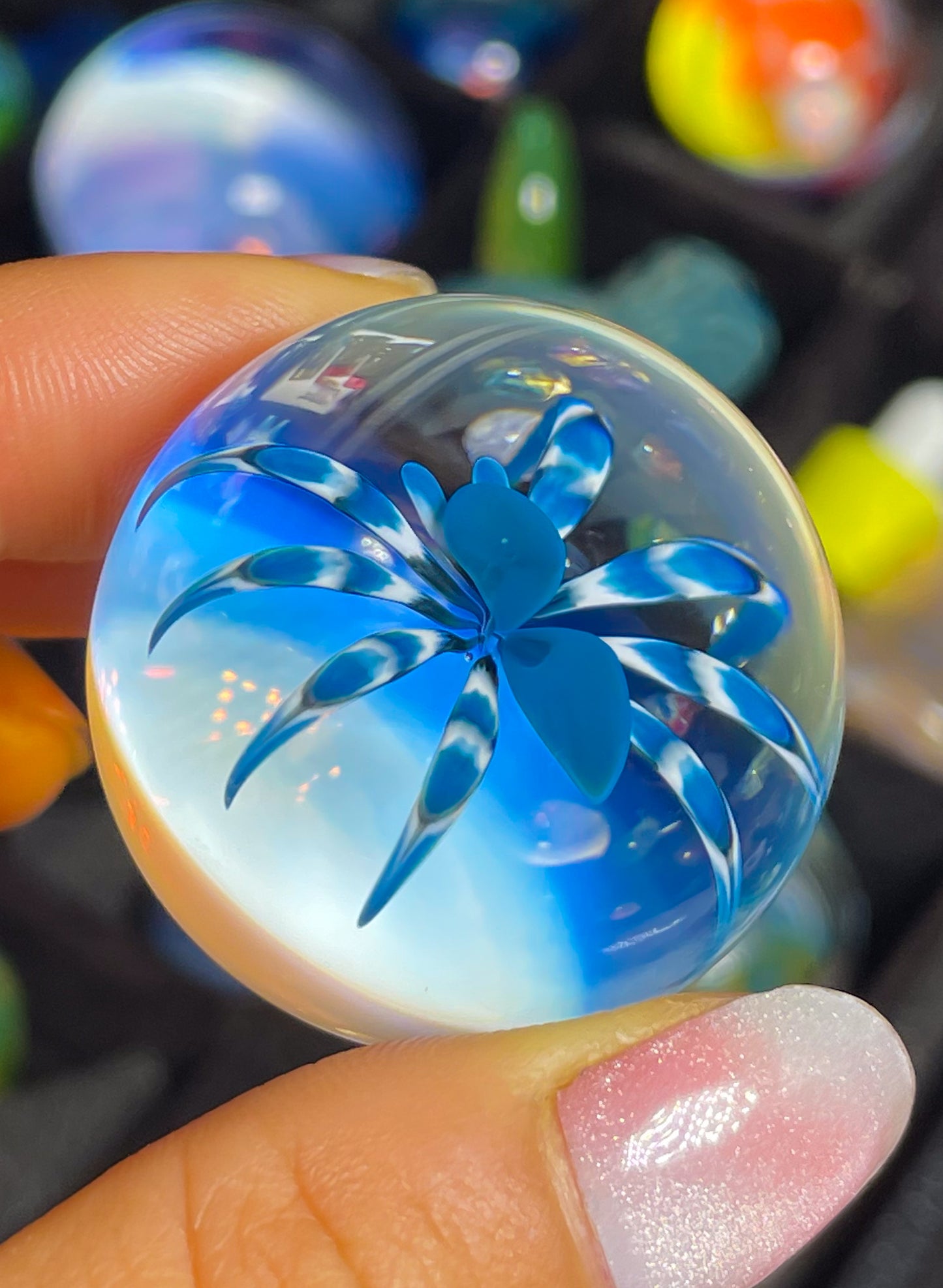 Blue and White Spider Marble (32mm)