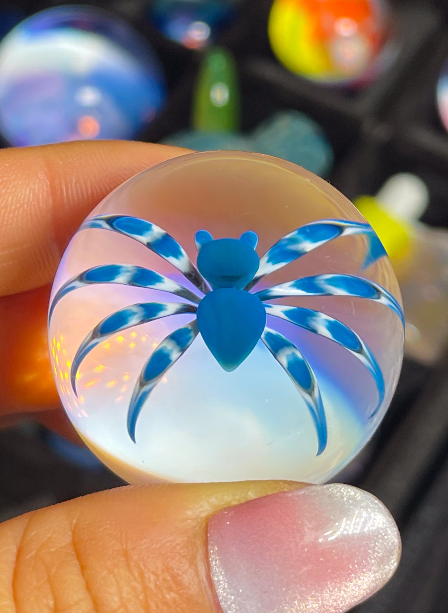 Blue and White Spider Marble (32mm)