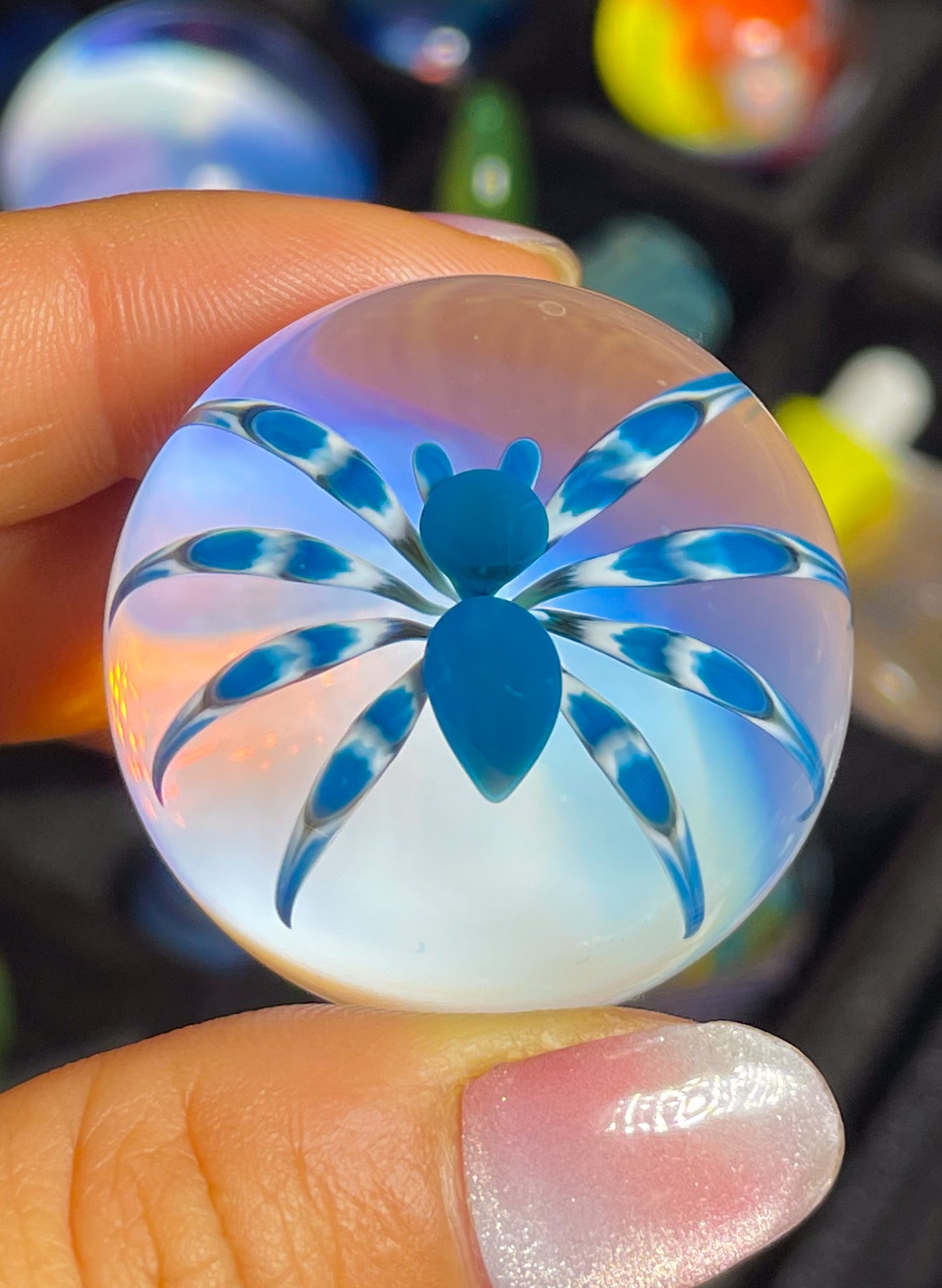 Blue and White Spider Marble (32mm)