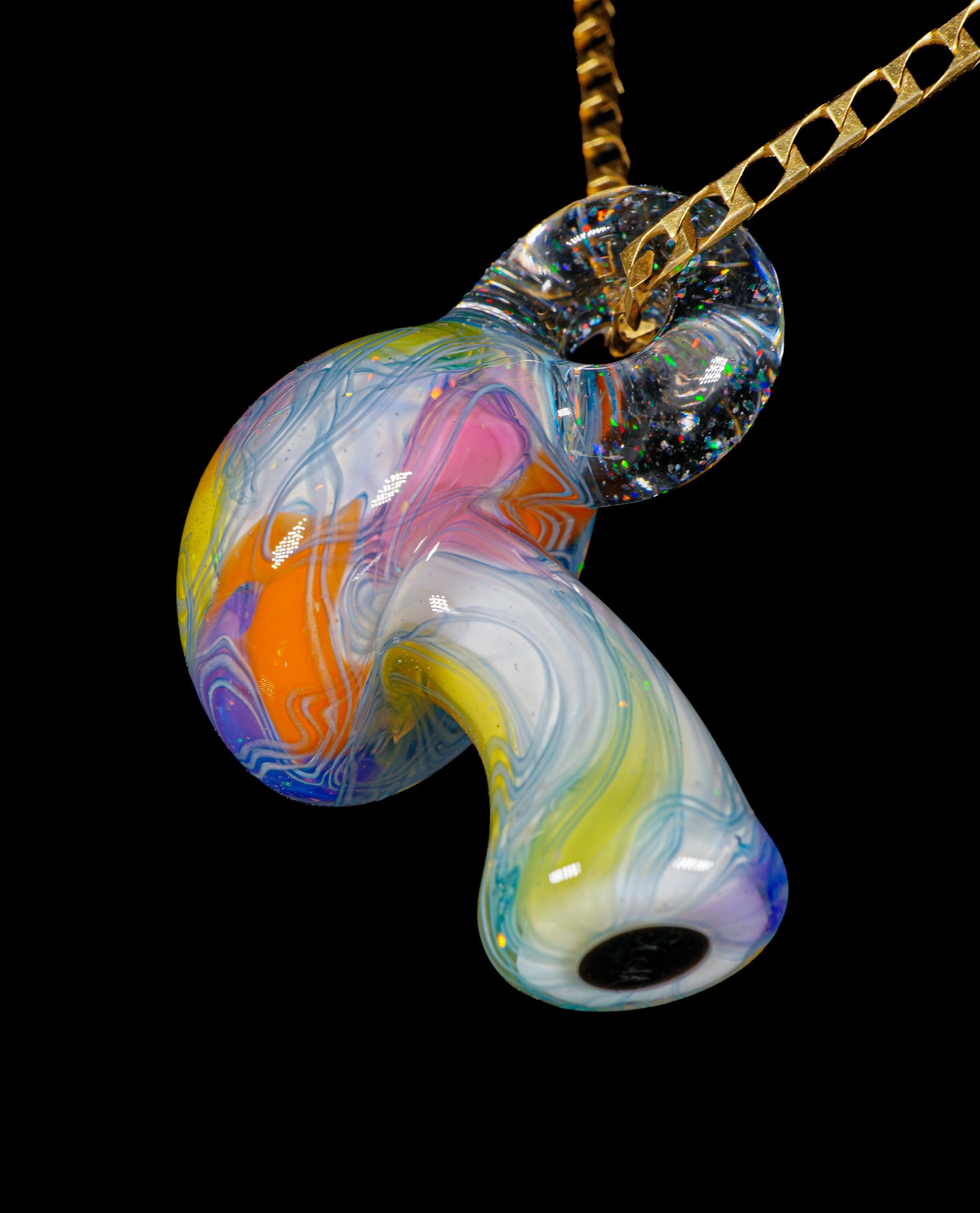 Pastel Rainbow Crushed Opal UV Scribble Mushroom Pendant
