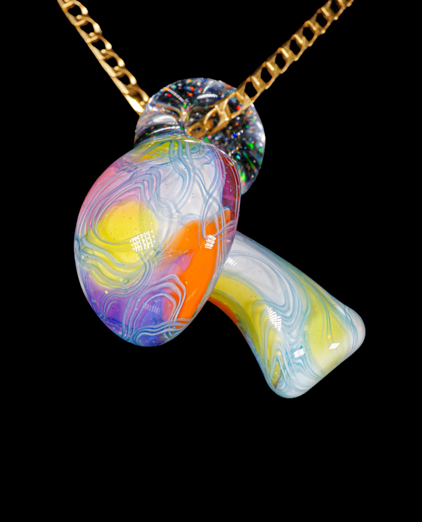 Pastel Rainbow Crushed Opal UV Scribble Mushroom Pendant