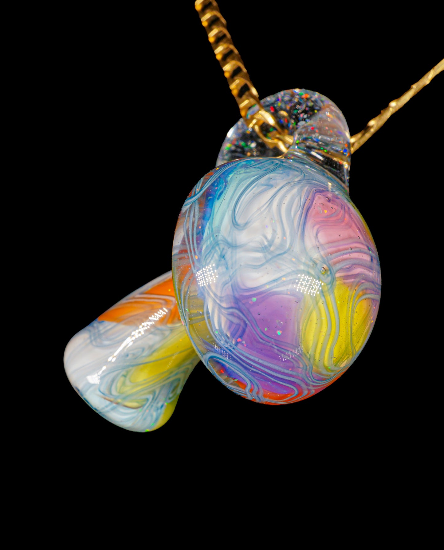 Pastel Rainbow Crushed Opal UV Scribble Mushroom Pendant
