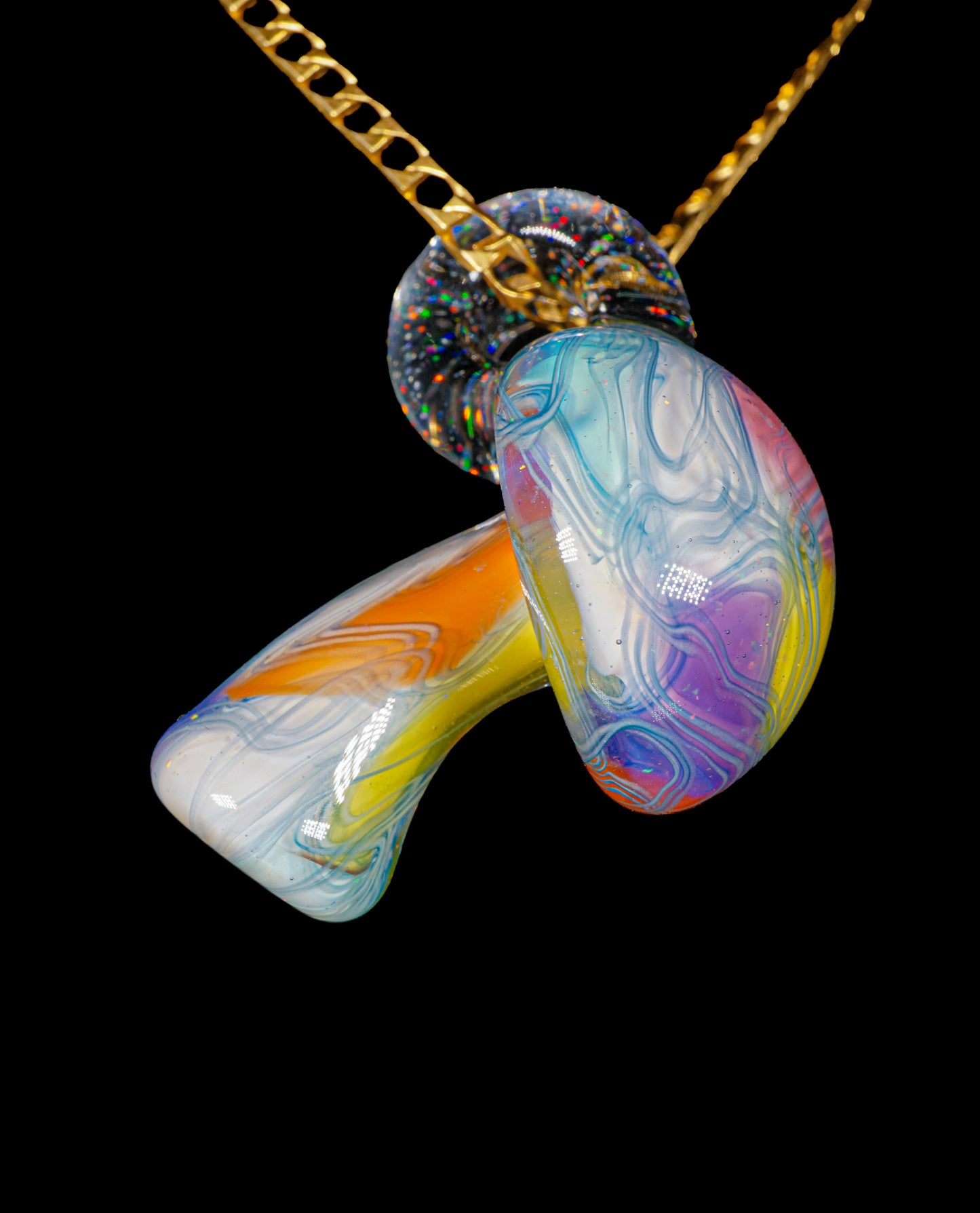 Pastel Rainbow Crushed Opal UV Scribble Mushroom Pendant