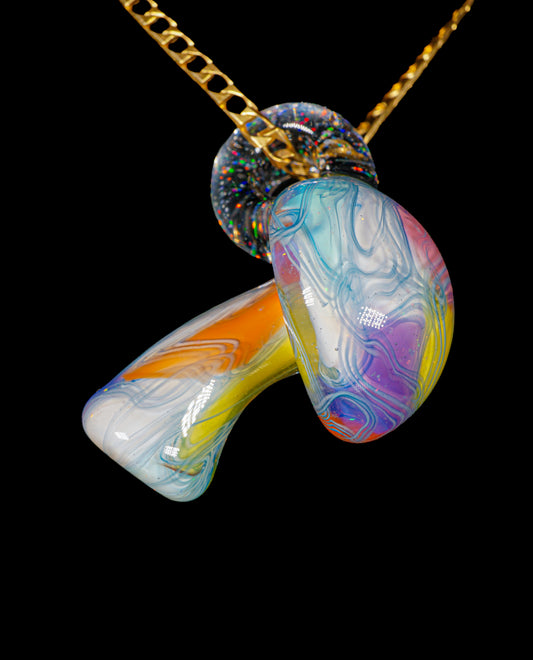Pastel Rainbow Crushed Opal UV Scribble Mushroom Pendant