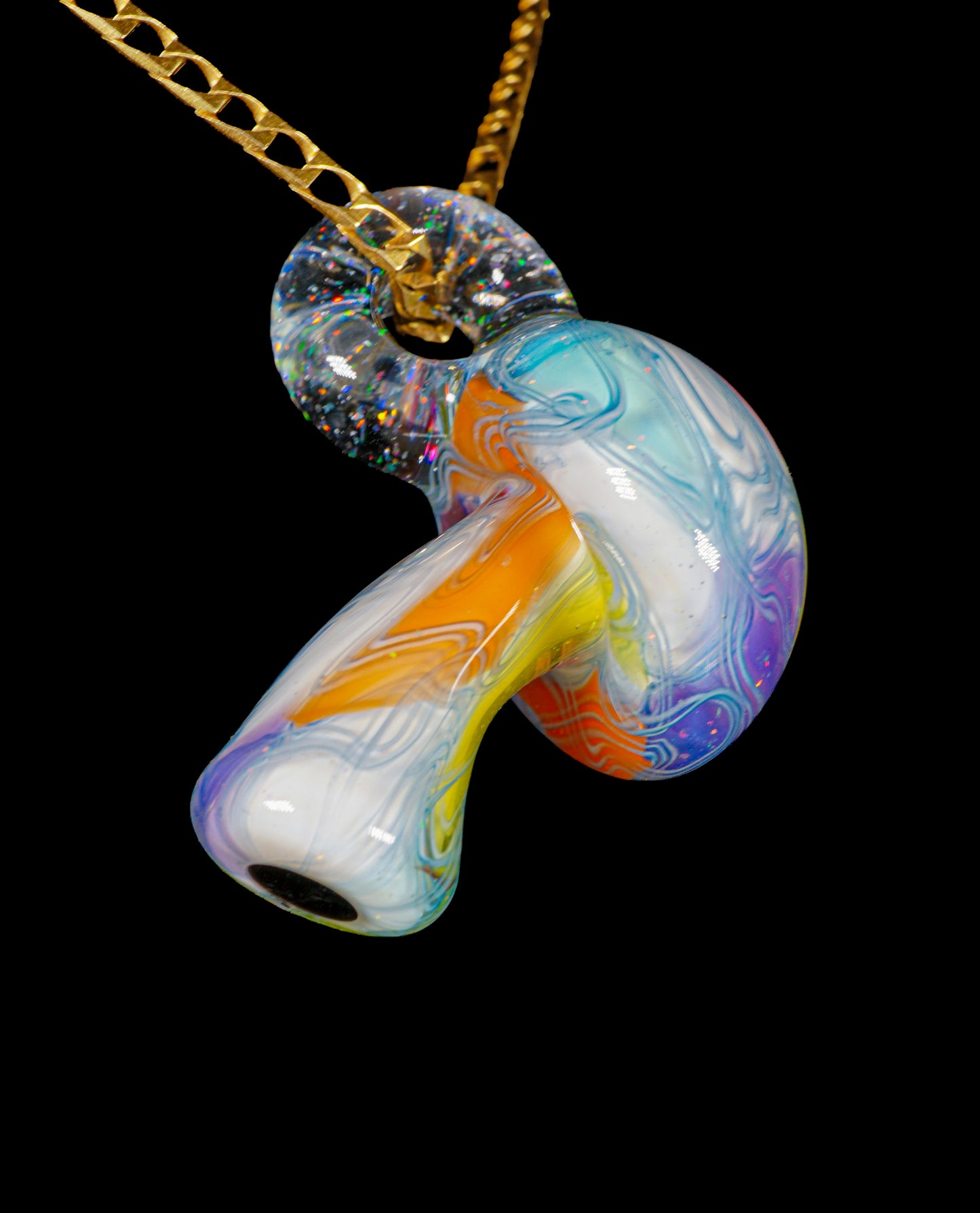 Pastel Rainbow Crushed Opal UV Scribble Mushroom Pendant