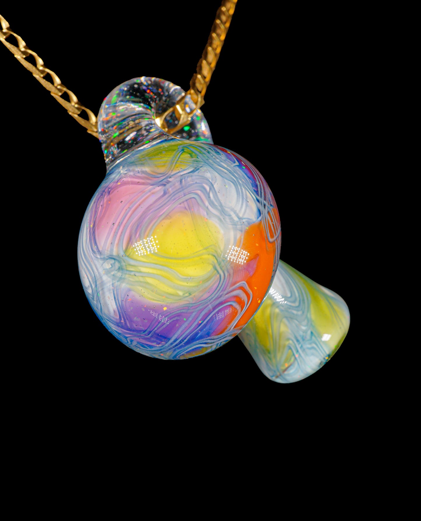 Pastel Rainbow Crushed Opal UV Scribble Mushroom Pendant