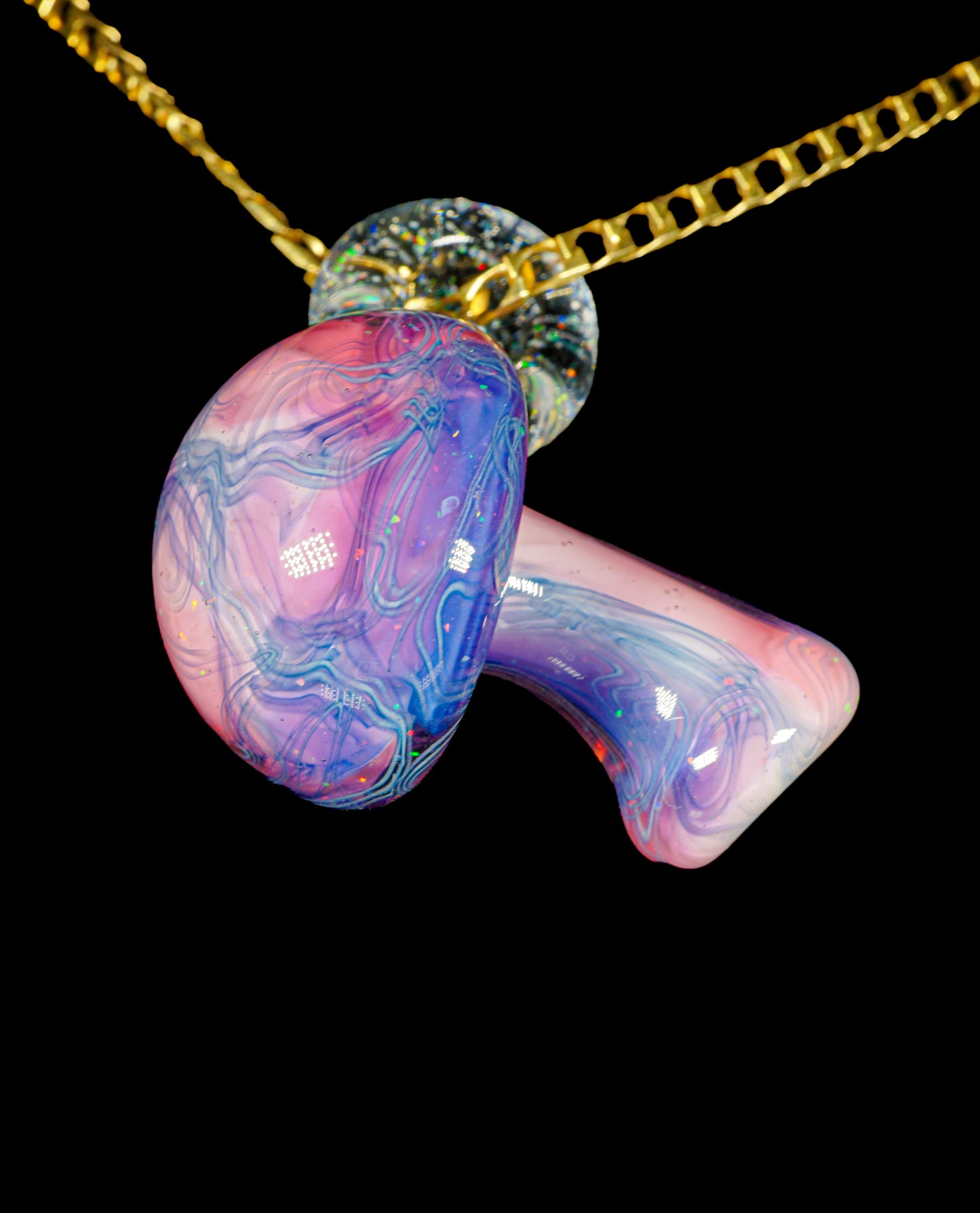 Pink Crushed Opal UV Scribble Mushroom Pendant