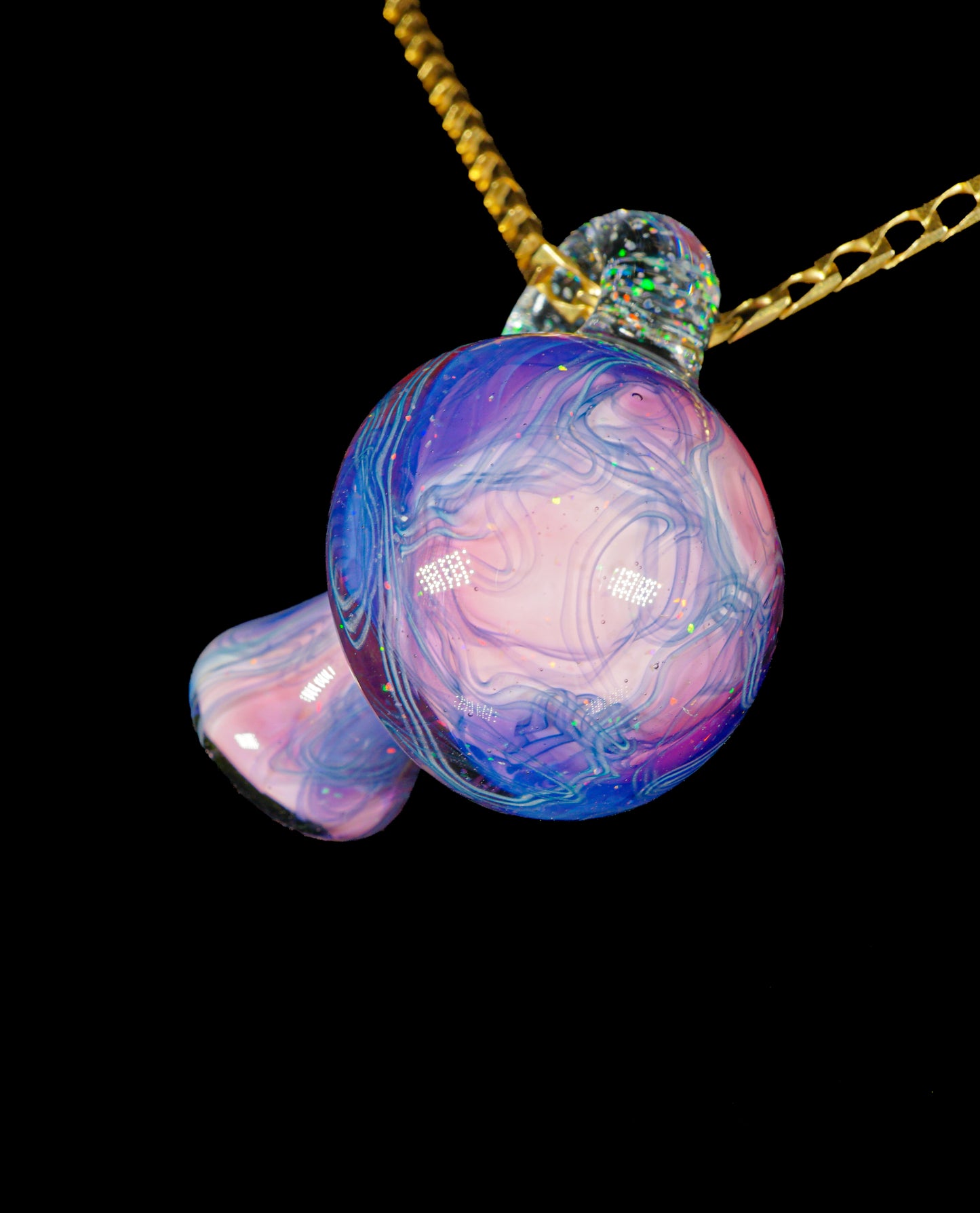 Pink Crushed Opal UV Scribble Mushroom Pendant