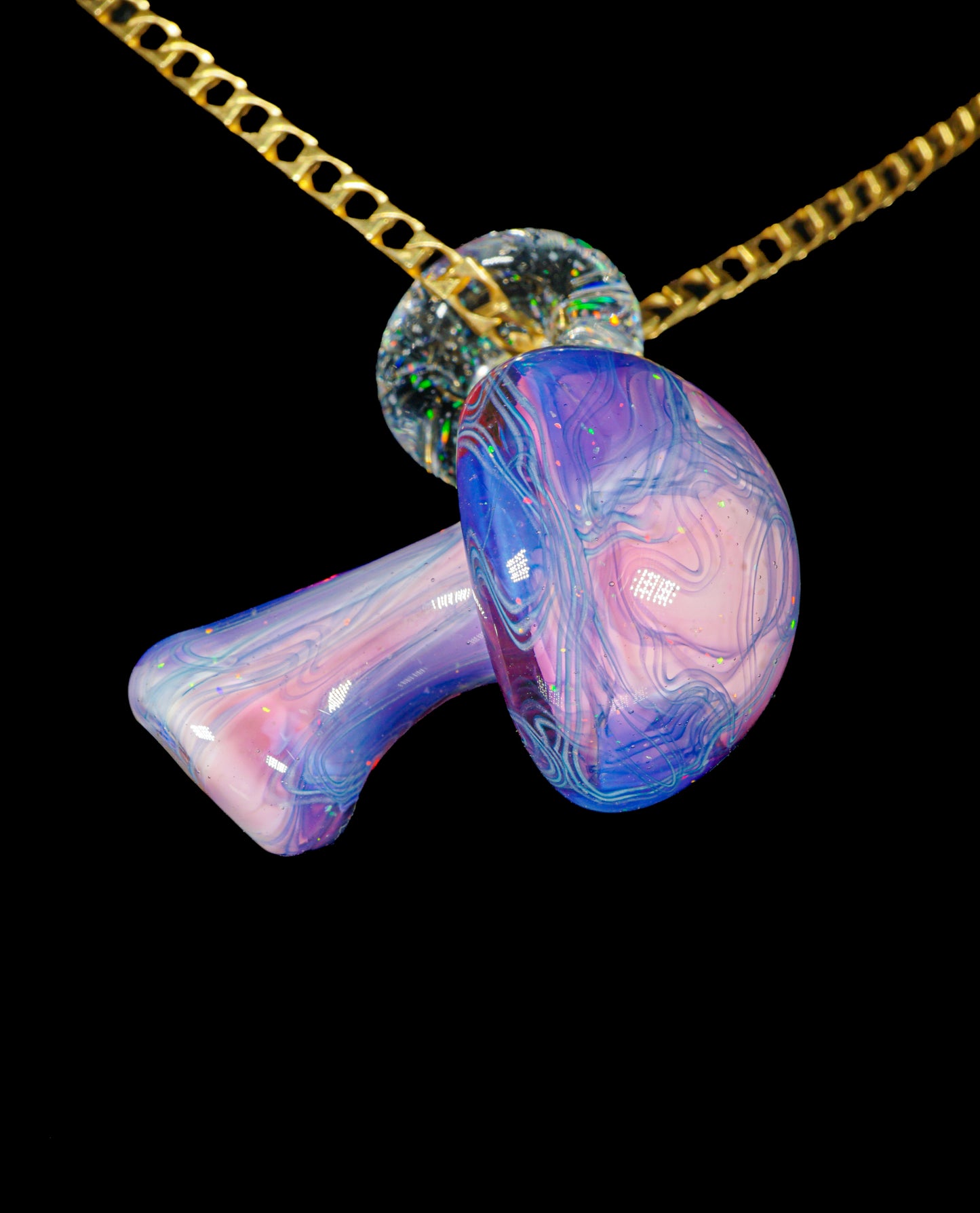 Pink Crushed Opal UV Scribble Mushroom Pendant