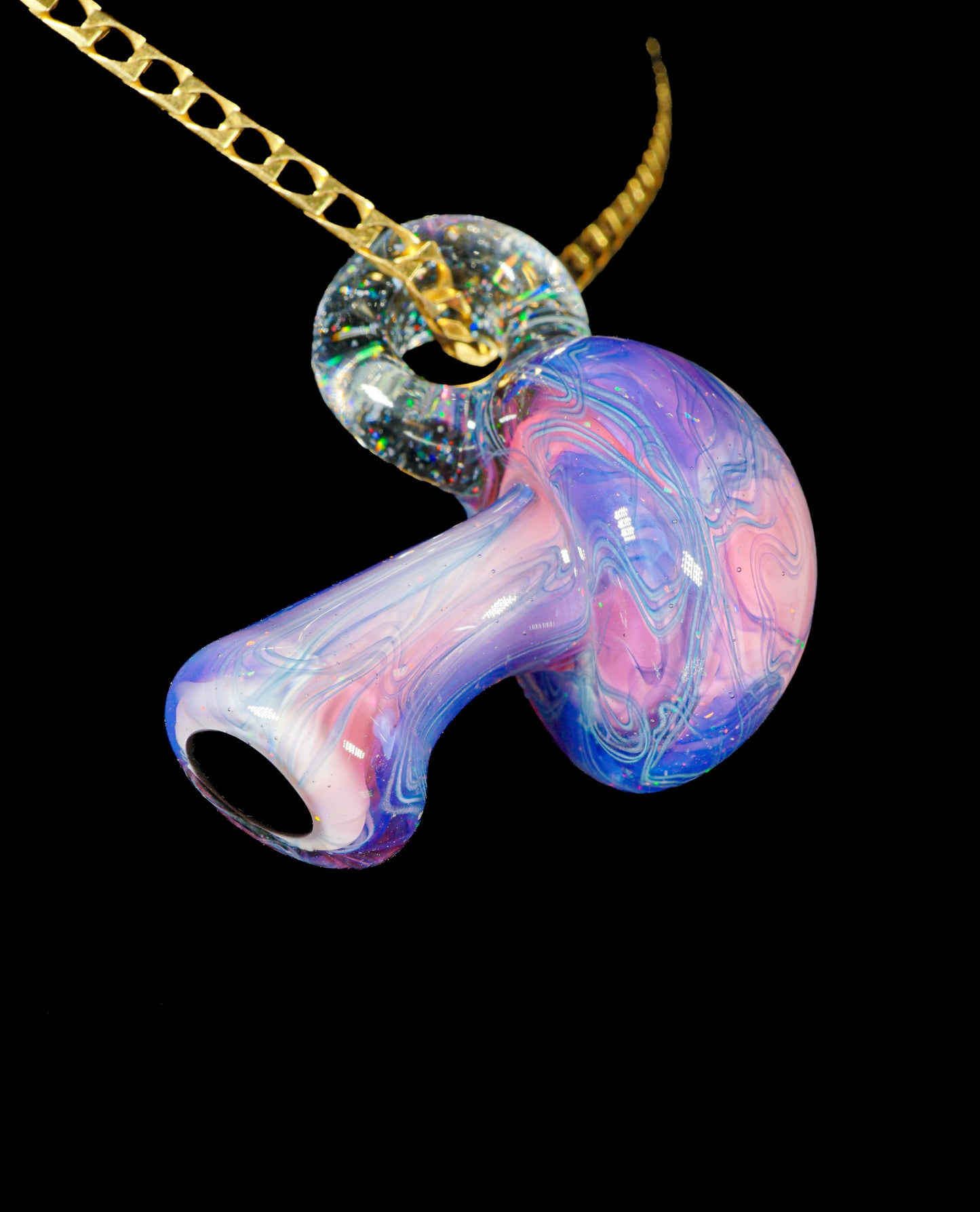 Pink Crushed Opal UV Scribble Mushroom Pendant