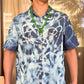 Denim Button Down Bleach Dyed Collared Shirt (XL)